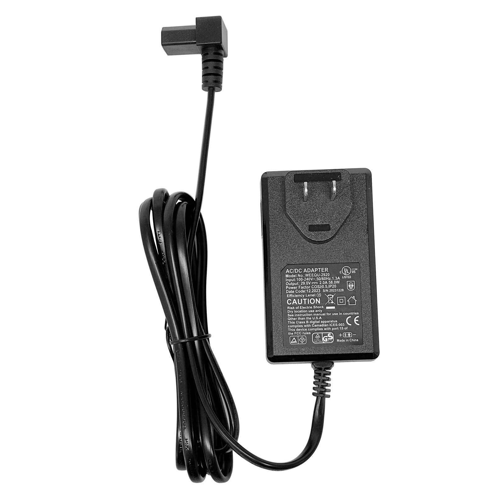 Power Supply for Motion Furniture 29V 2A 58W 90° 2 Prong Plug ZB-H290020A-C