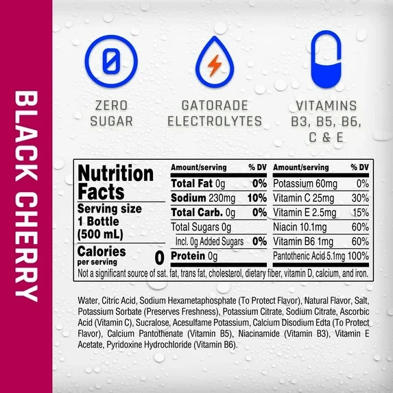 Propel Black Cherry Water with Electrolytes, Vitamins C,E, 16.9 fl oz Bottles, 1