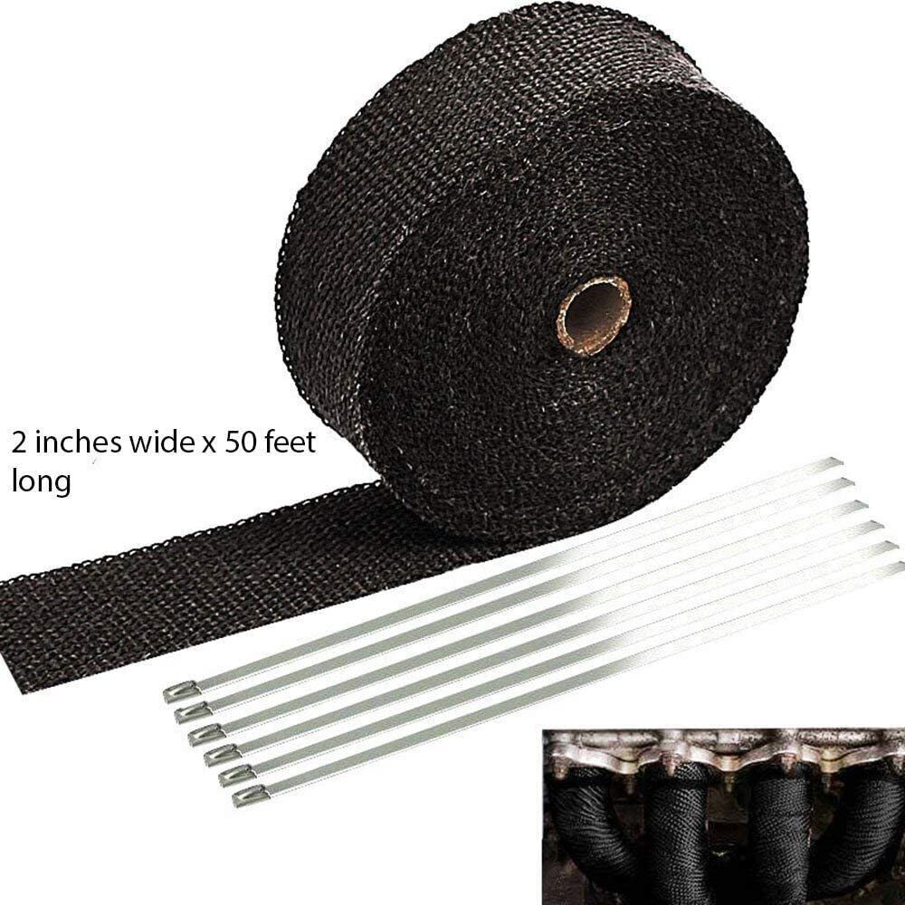2 Roll x 2" 50FT Black Exhaust Wrap Header Manifold Fiberglass Heat Wrap Tape