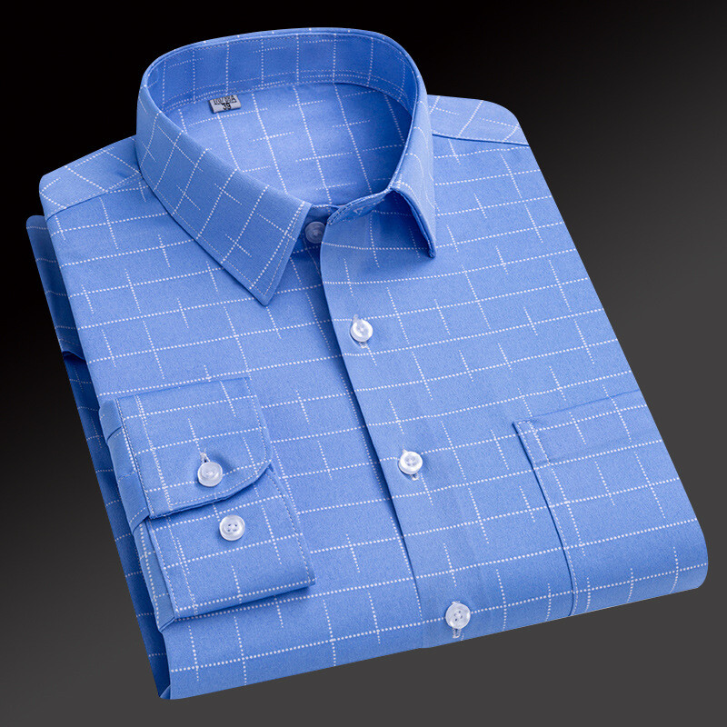 Mens Dress Shirts Formal Business Long Sleeves Striped Elastic Non Iron Shirts