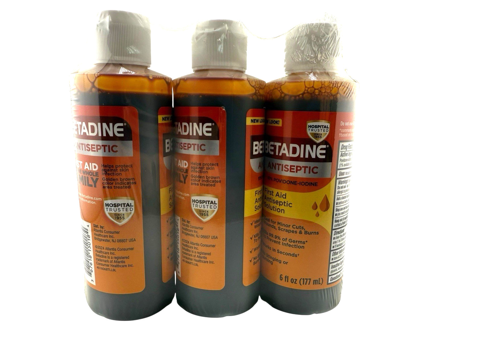 Betadine Antiseptic First Aid Solution, 10% Povidone-Iodine, 6 oz- 3 pack New!