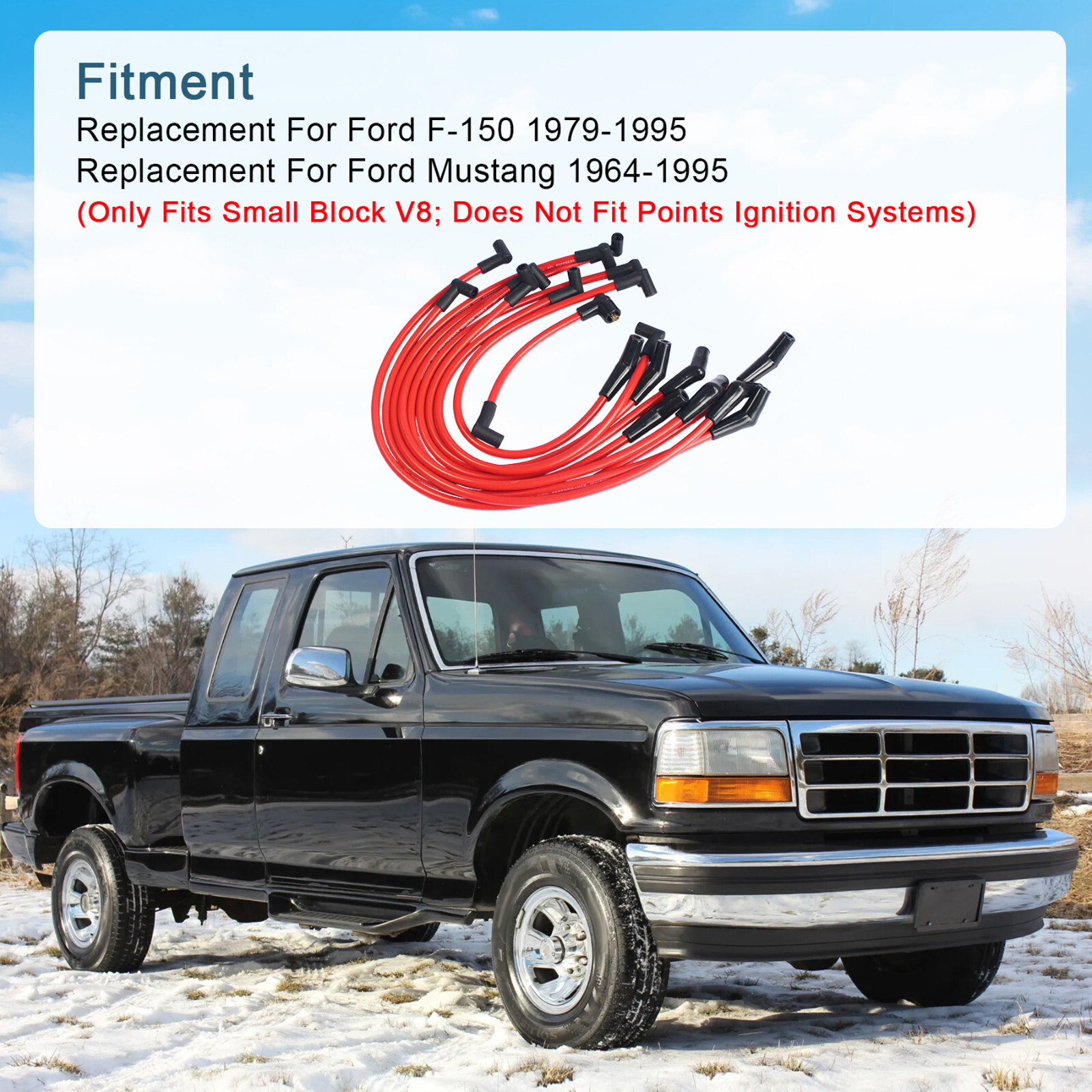 FOR SMALL BLOCK FORD 289-302 Small HEI Distributor + 45K Coil +SPARK PLUG WIRES