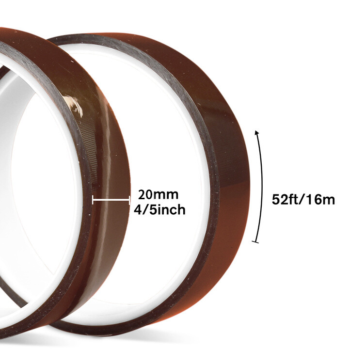 2 Rolls Heat Resistant High Temperature Tape Kapton 20mm x 52ft Transfer Thermal