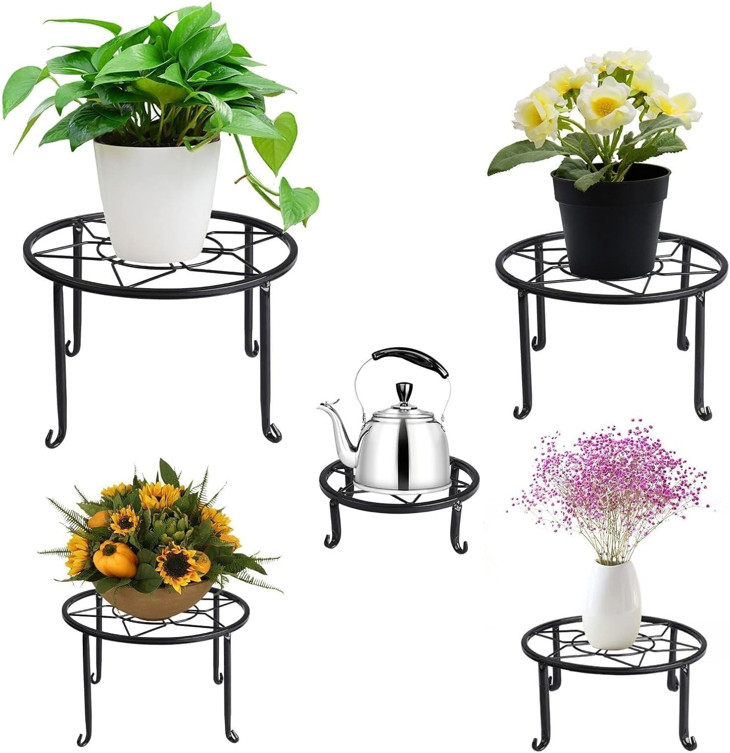 5 Pack Metal Plant Stands,Heavy Duty Potted Holder for Flower Pot,Indoor Outdoor