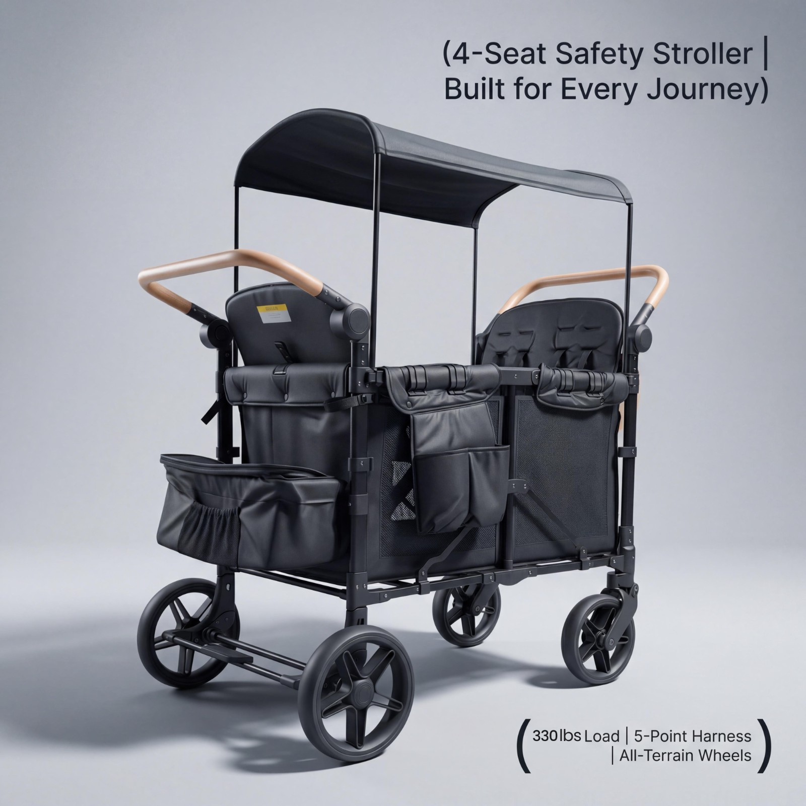 Wagon Stroller w/ Canopy 4 seater Push Pull Quad Collapsible Stroller 330LBS