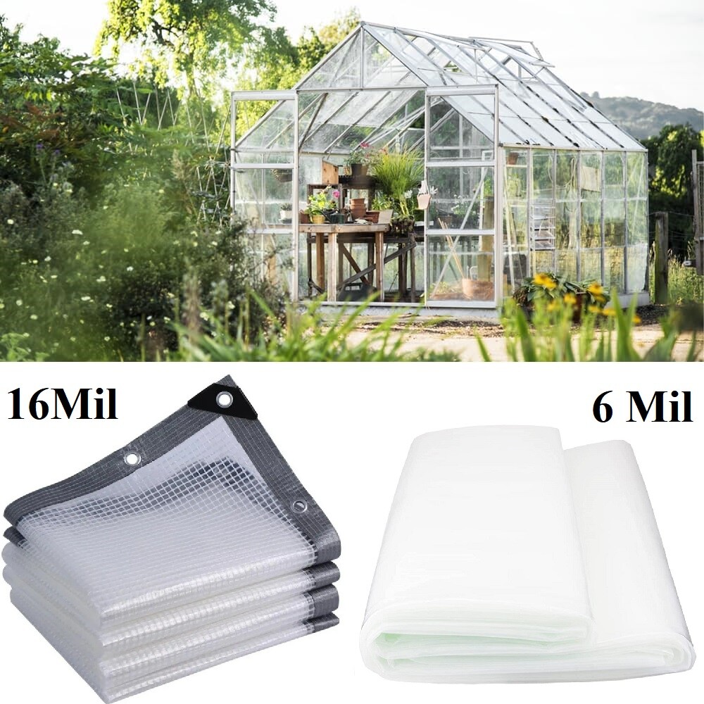Clear Greenhouse Plastic Covering 16 Mil 6 Mil Waterproof UV Resistant Poly Tarp