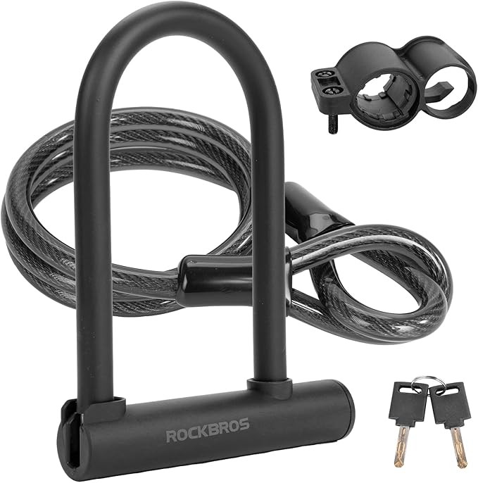 ROCKBROS Bike U Lock Anti Theft with 4 ft Cable Anti Theft with Keys & Bracket
