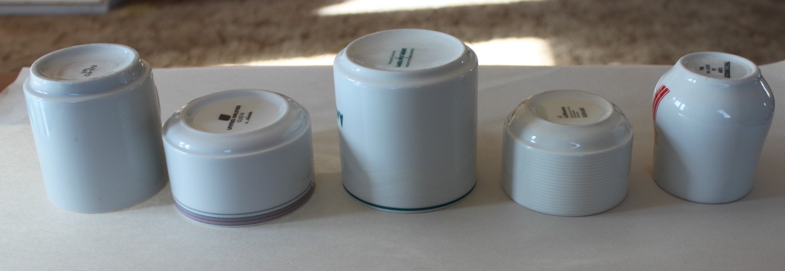 Lot 280, set of 5 various airline coffee cups, used