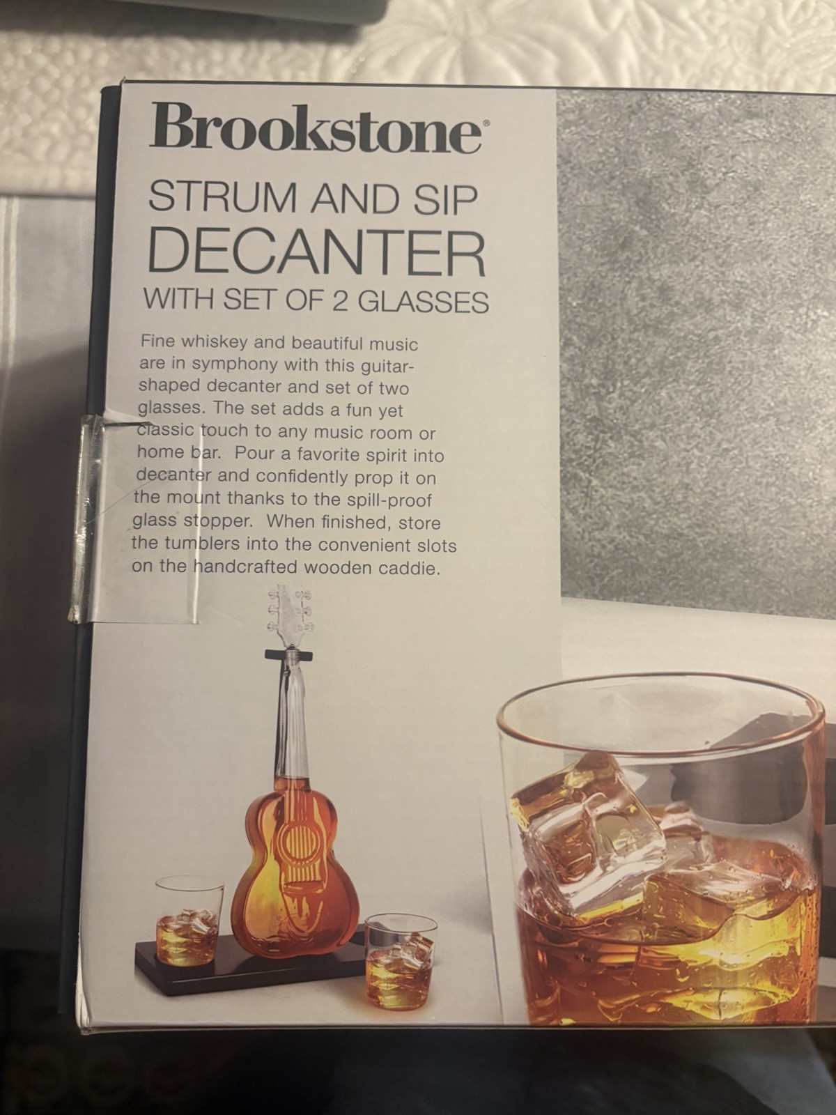 Brookstone Strum And Sip Guitar Whiskey Decanter With Two Glasses. Brand new.