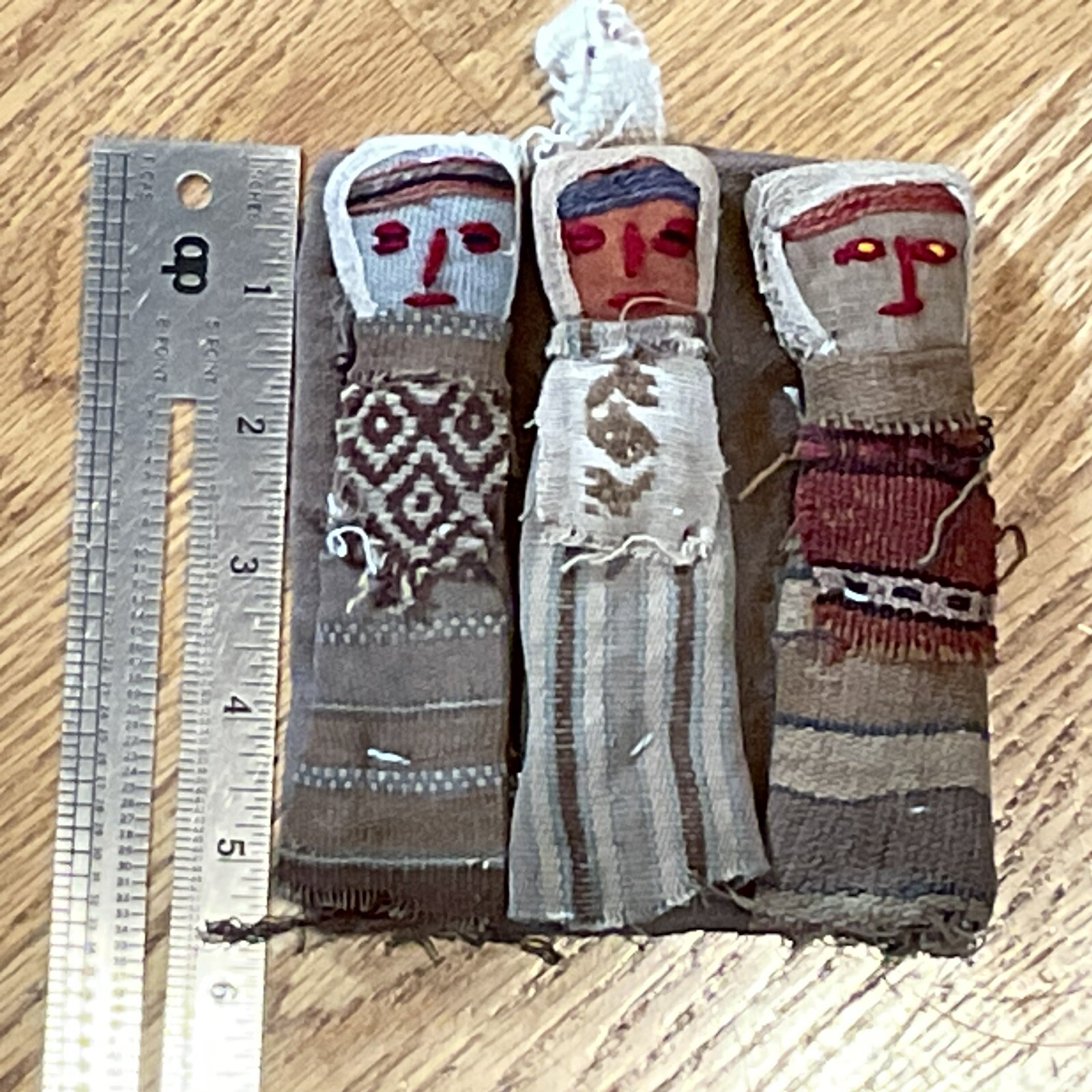 Vintage Peruvian Chancay Burial Cloth Textile Dolls Folk Art Circa 1950 -1960's