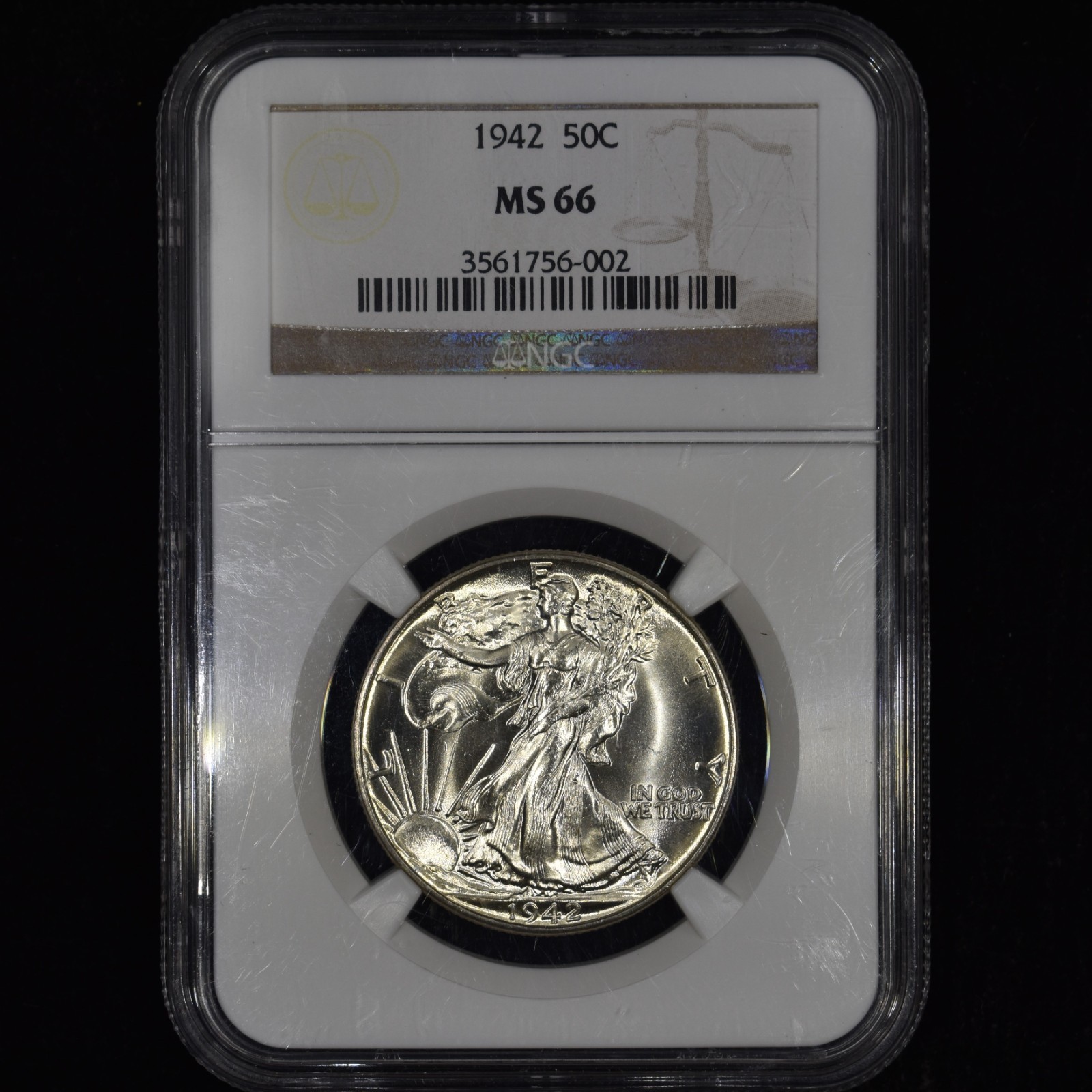 1942 WALKING LIBERTY HALF DOLLAR ✪ NGC MS-66 ✪ 50C SILVER COIN UNC BU ◢TRUSTED◣