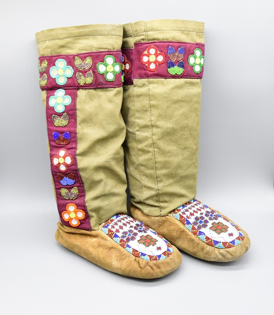 Cree Hightops Beautifully Beaded on Moosehide/ Canvis Tops