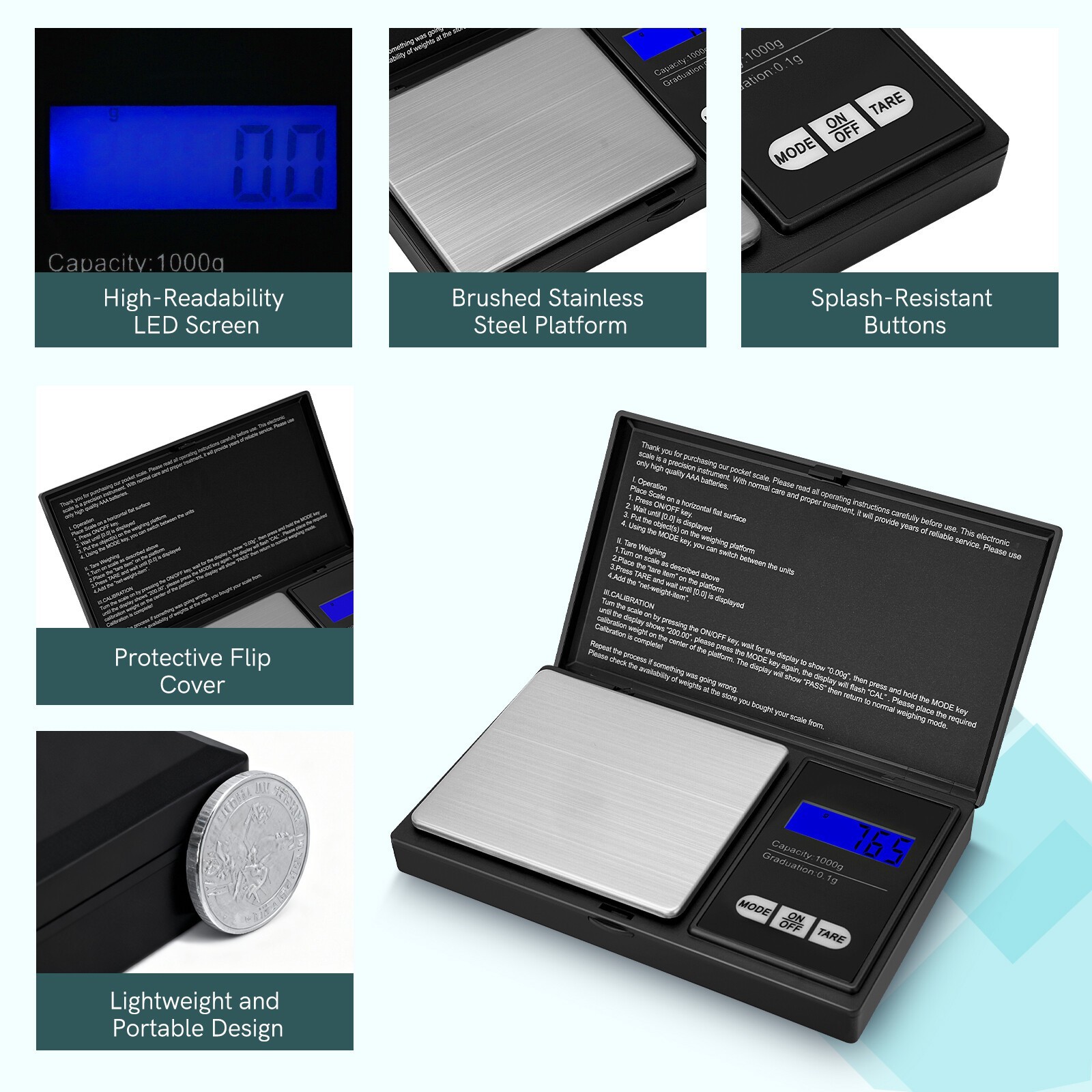 1000g x 0.1g Digital Pocket Scale, High Precision Jewelry Scale for Gold Silver