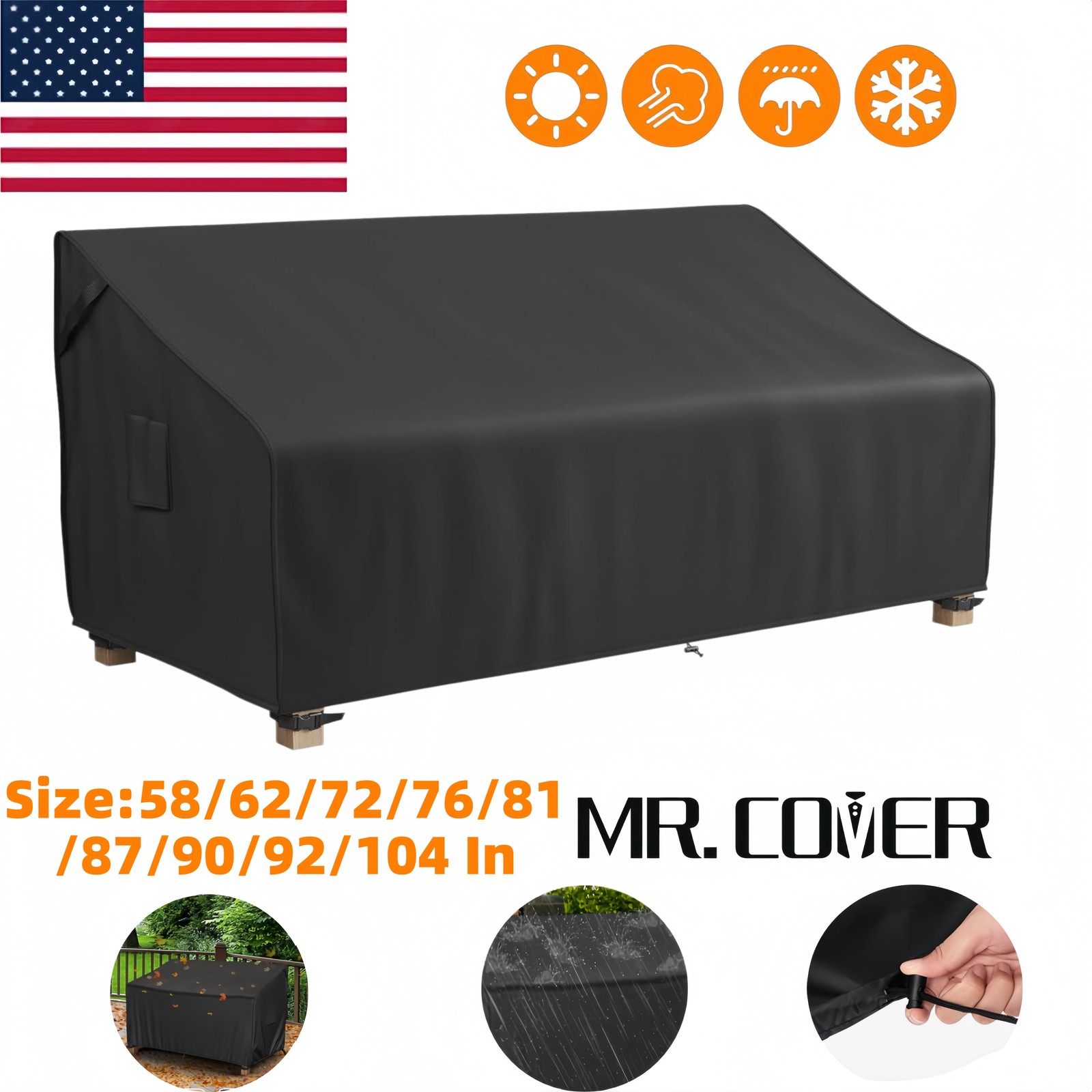 58"-104" Patio Sofa Cover Waterproof Outdoor Couch Heavy Duty 2-4 Seater 400D