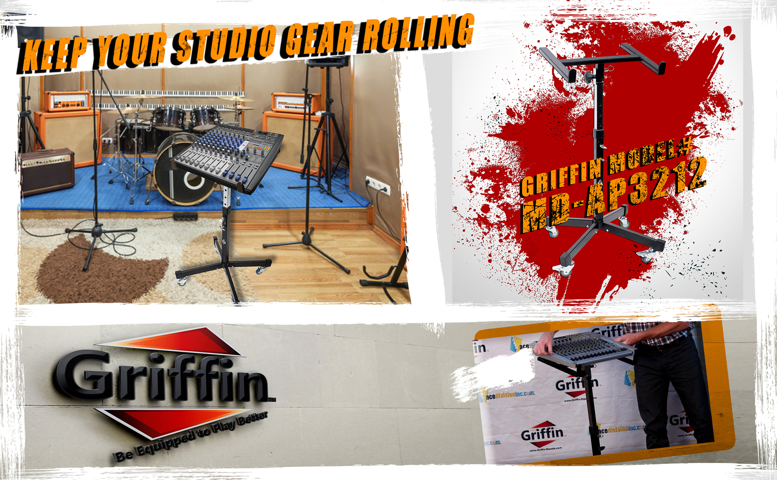 GRIFFIN Studio Music Mixer Stand on Wheels - DJ Recording Gear Cart Table Mount