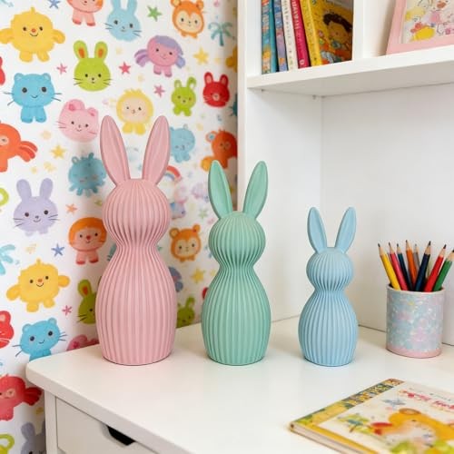 Pack Pastel Easter Bunny Figurines, Resin Rabbit Statues, Minimalist 3