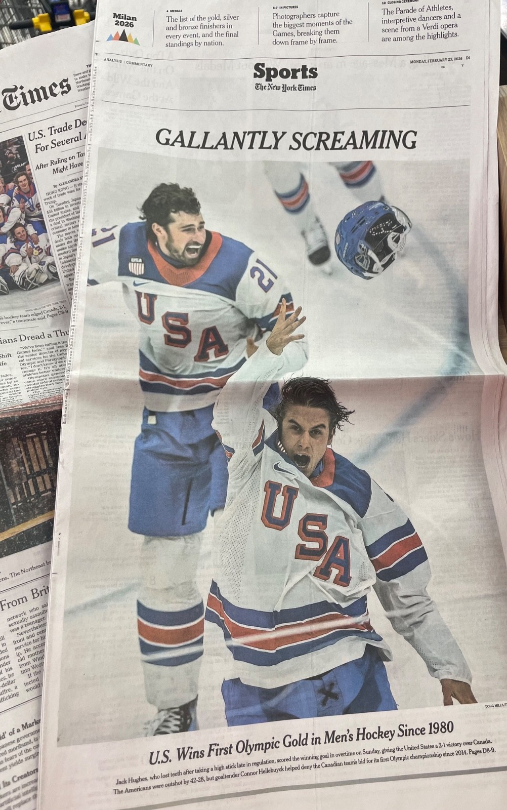 23FEB2026 TEAM USA 🇺🇸 WINS OLYMPIC GOLD GALLANTLY SCREAMING FULL PAPER NYTIMES