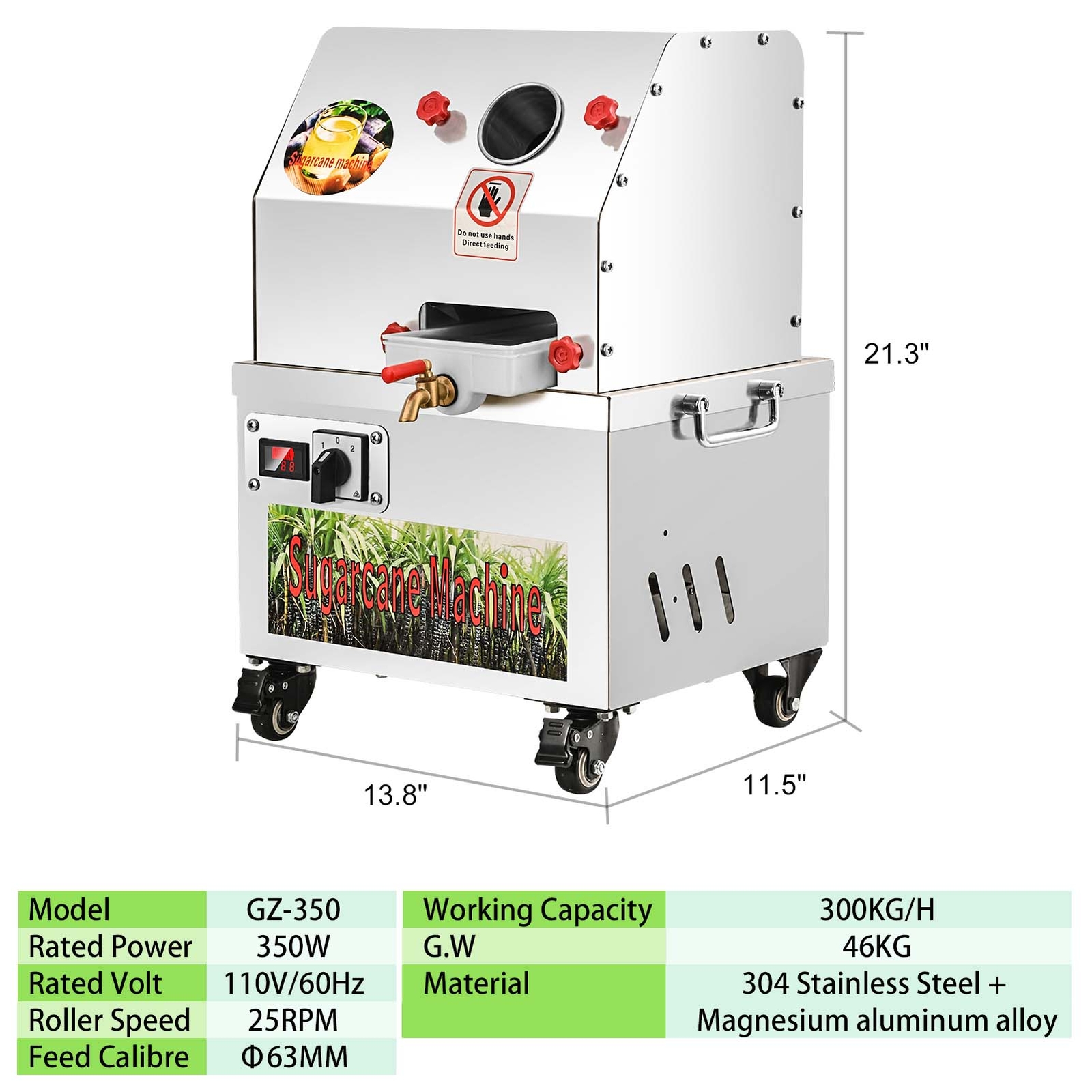 Commercial Sugar Cane Juicer Press Machine 304 Stainless Steel Juicing Machine