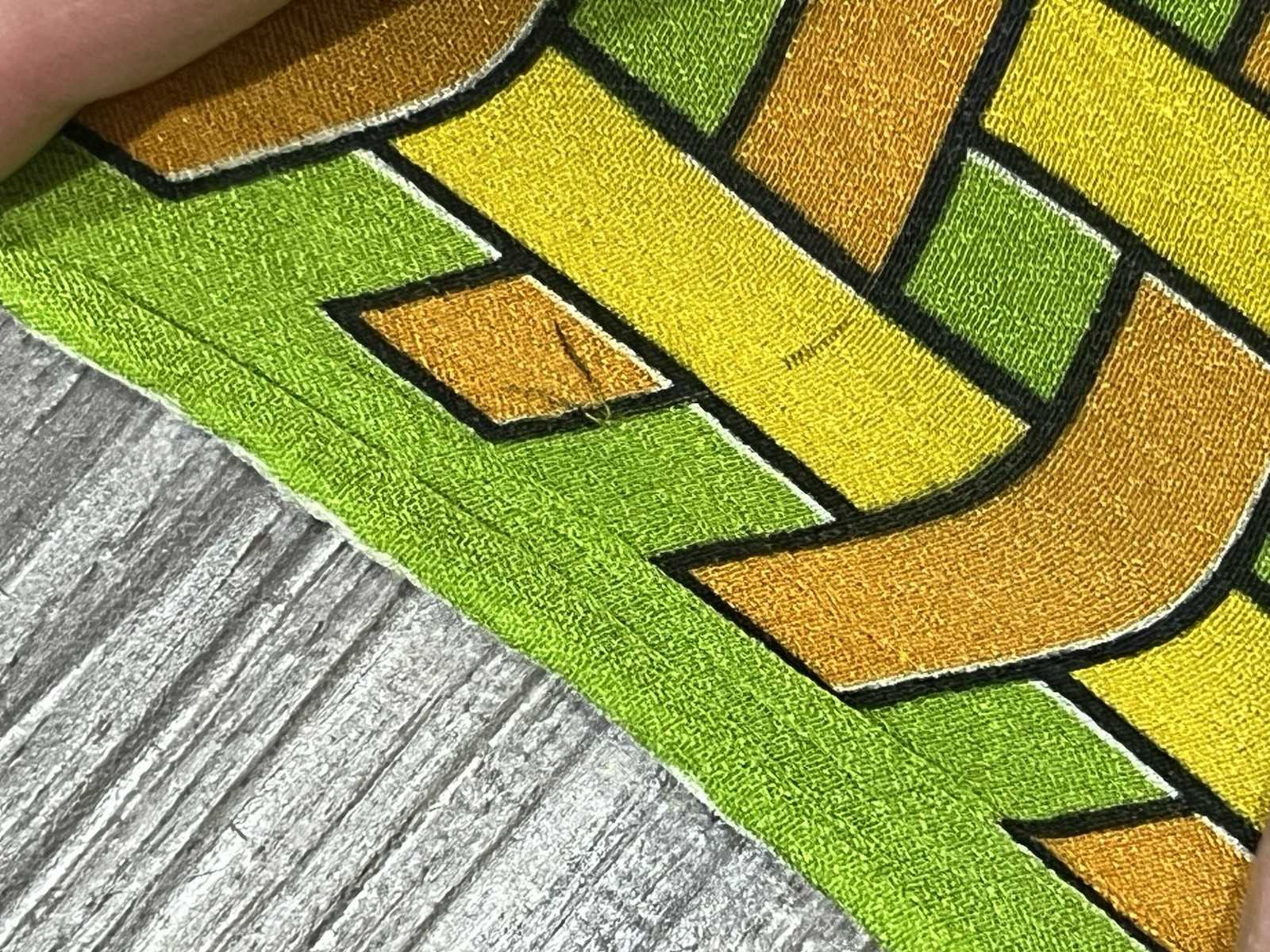 Vintage Unbranded Rectangle Woven Basket Pattern Bows Green Yellow Orange Scarf