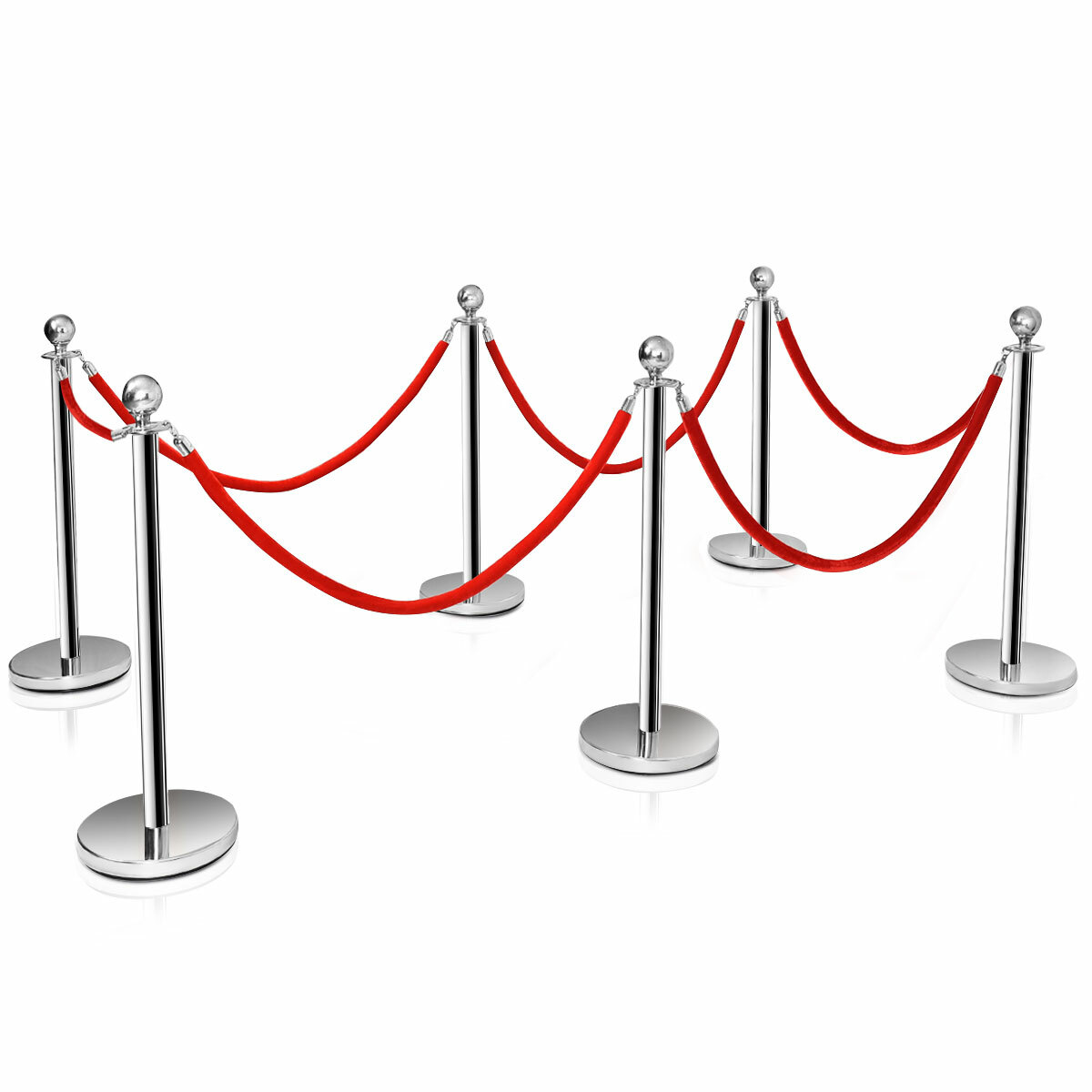 6Pcs Stanchion Posts Queue Pole Retractable 3 Velvet Ropes Crowd Control Barrier
