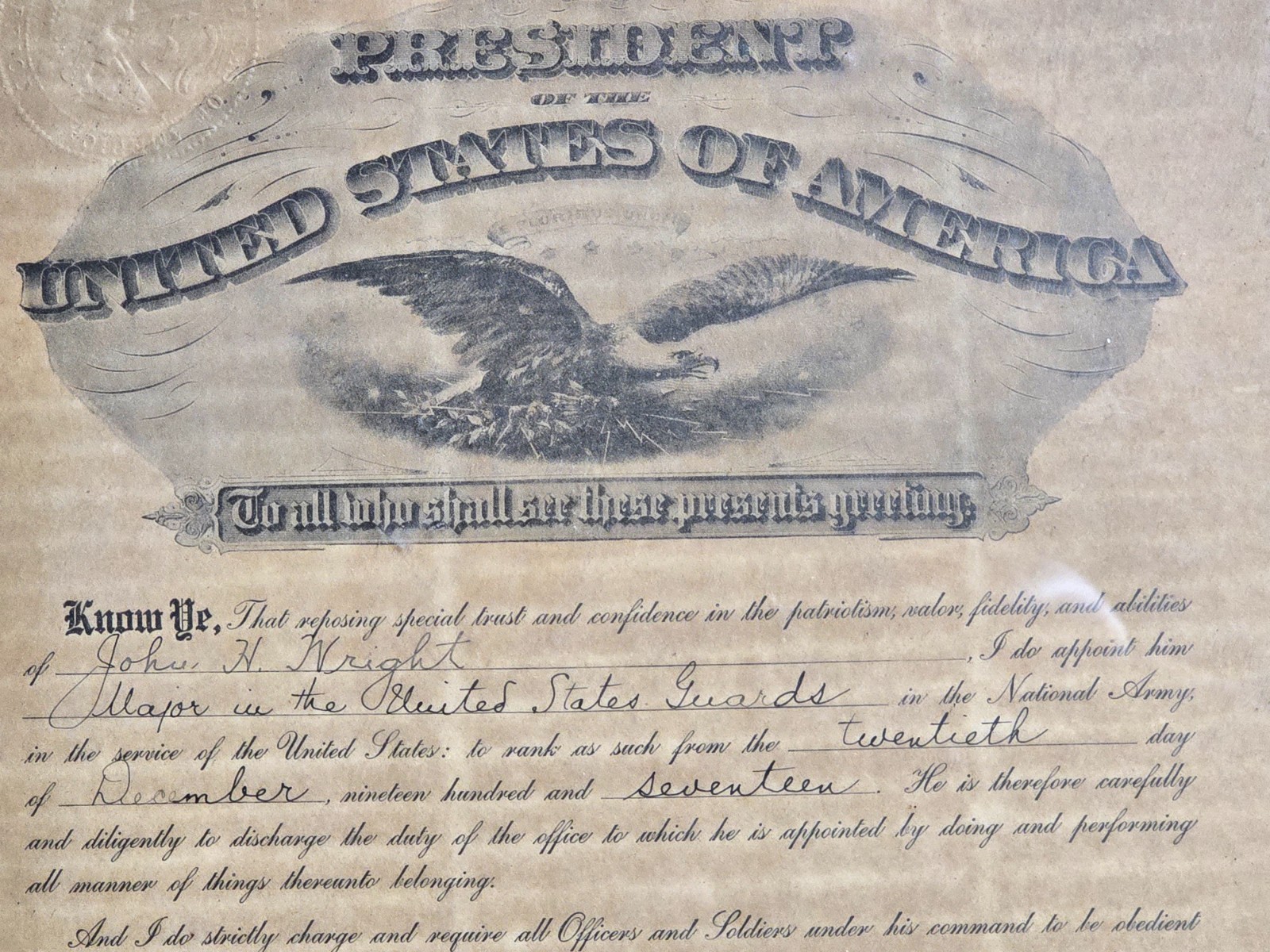 WWI Post WWI Advancement Certificates Named to John H. Wright