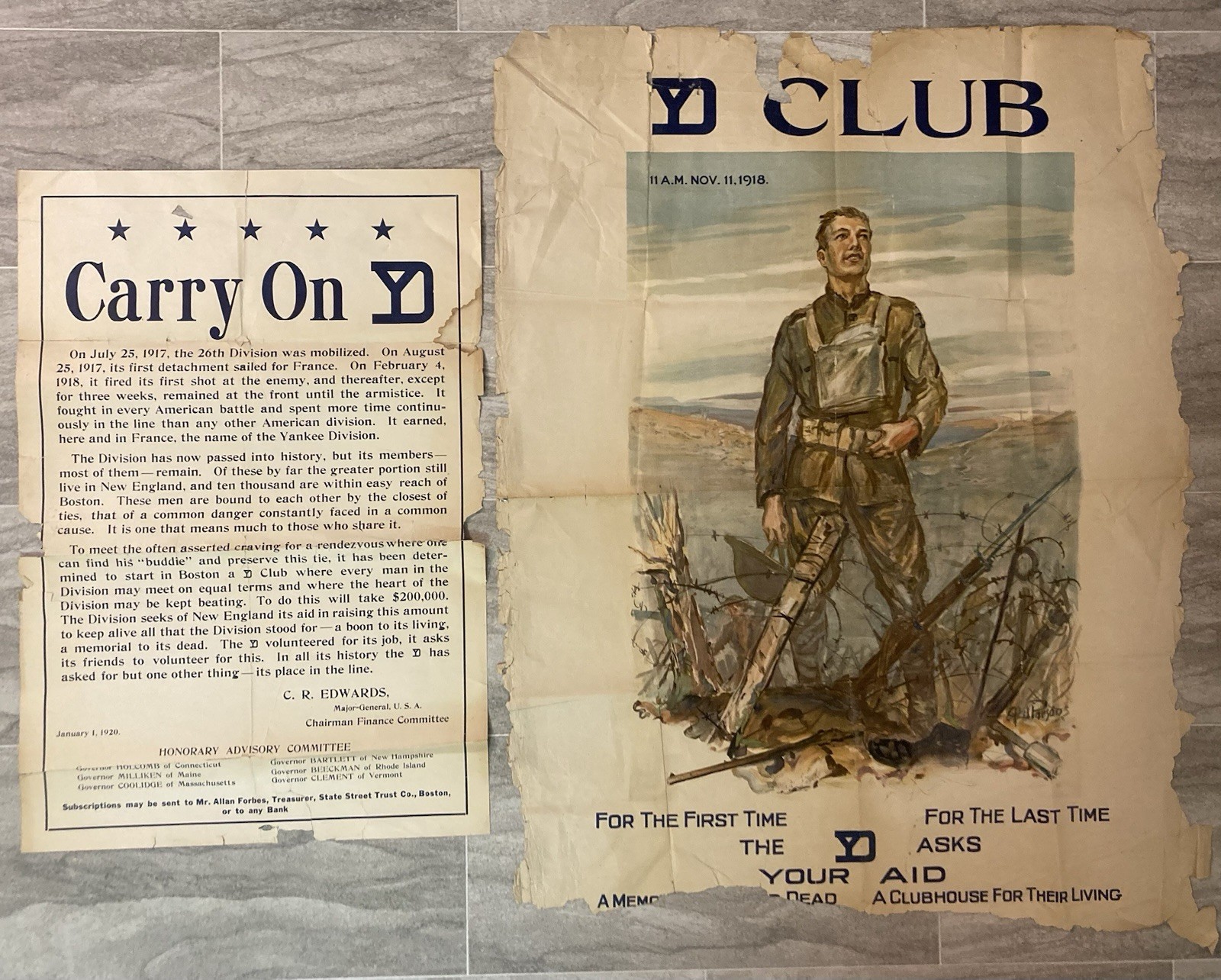 ORIGINAL WW1 Era UNITED STATES POSTER LOT OF 2 26 YANKEE DIVISION CLUB 40”x30