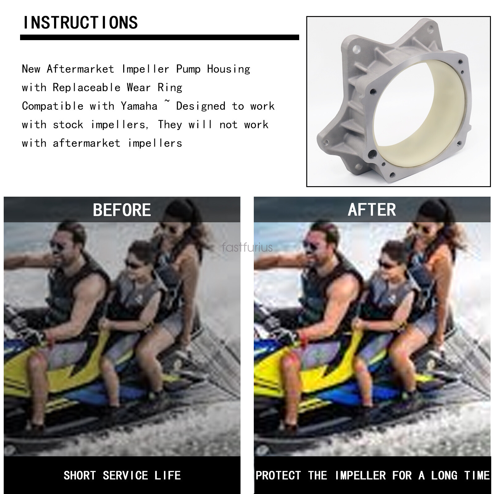 Jet Pump impeller Housing Wear Ring for Yamaha XLT XL 800 1200 1300 GP GPR FZR