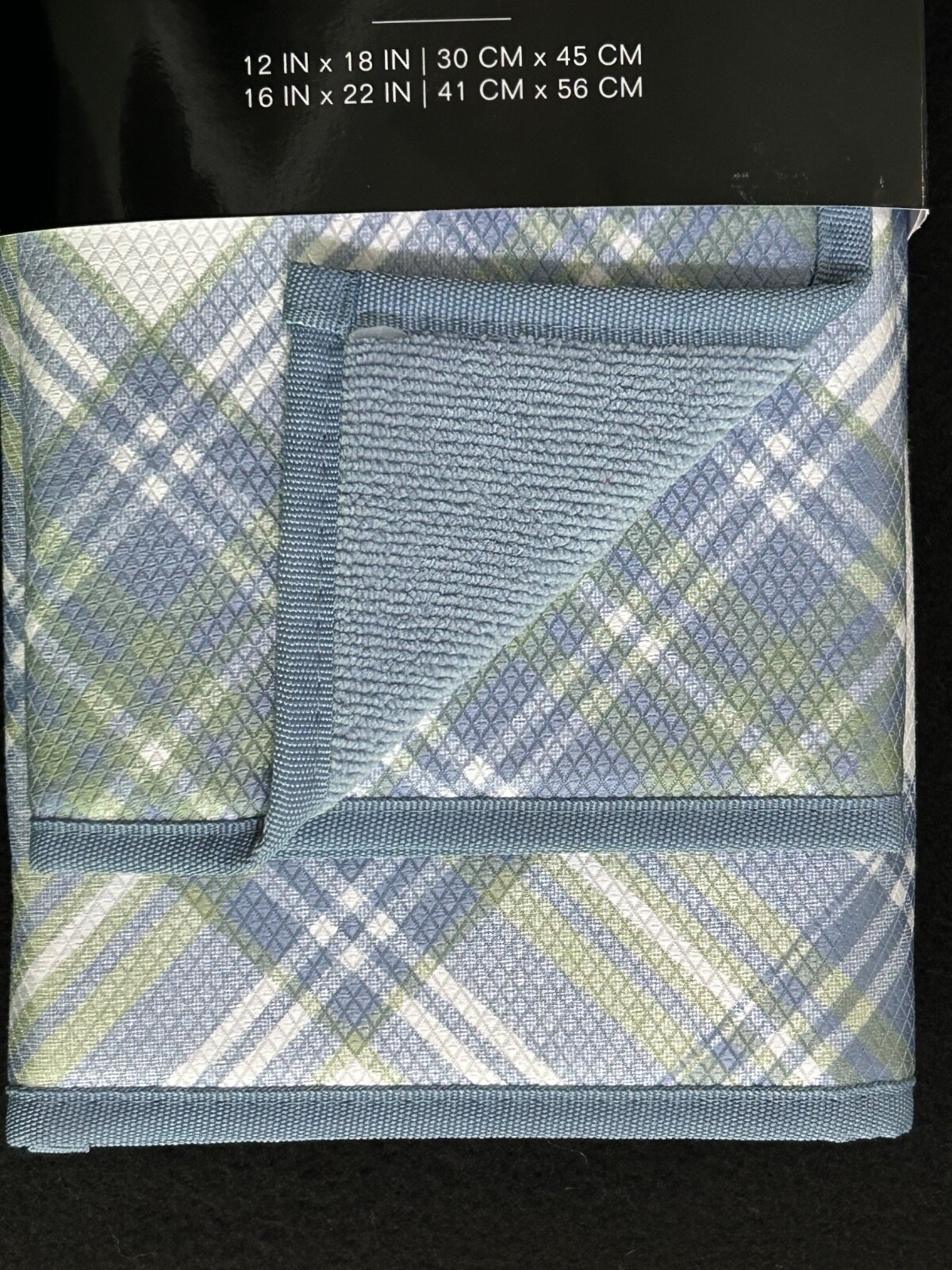 RALPH LAUREN KITCHEN DRYING MATS Plaid (2) 12" X 18" And 16" X 22" Blue/Green