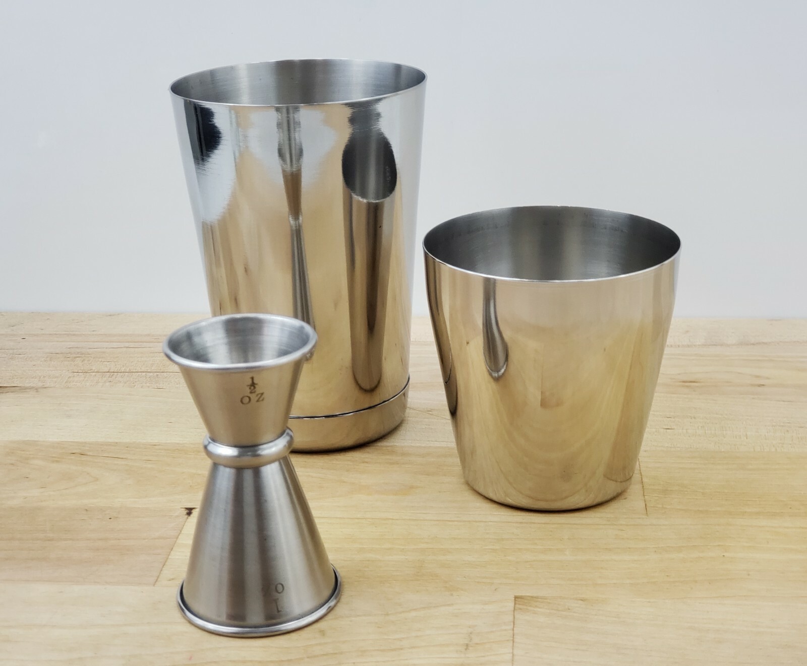 3 Piece Cheater Tin BAR COCKTAIL SHAKER & JIGGER Stainless Steel Mini Mixing Set