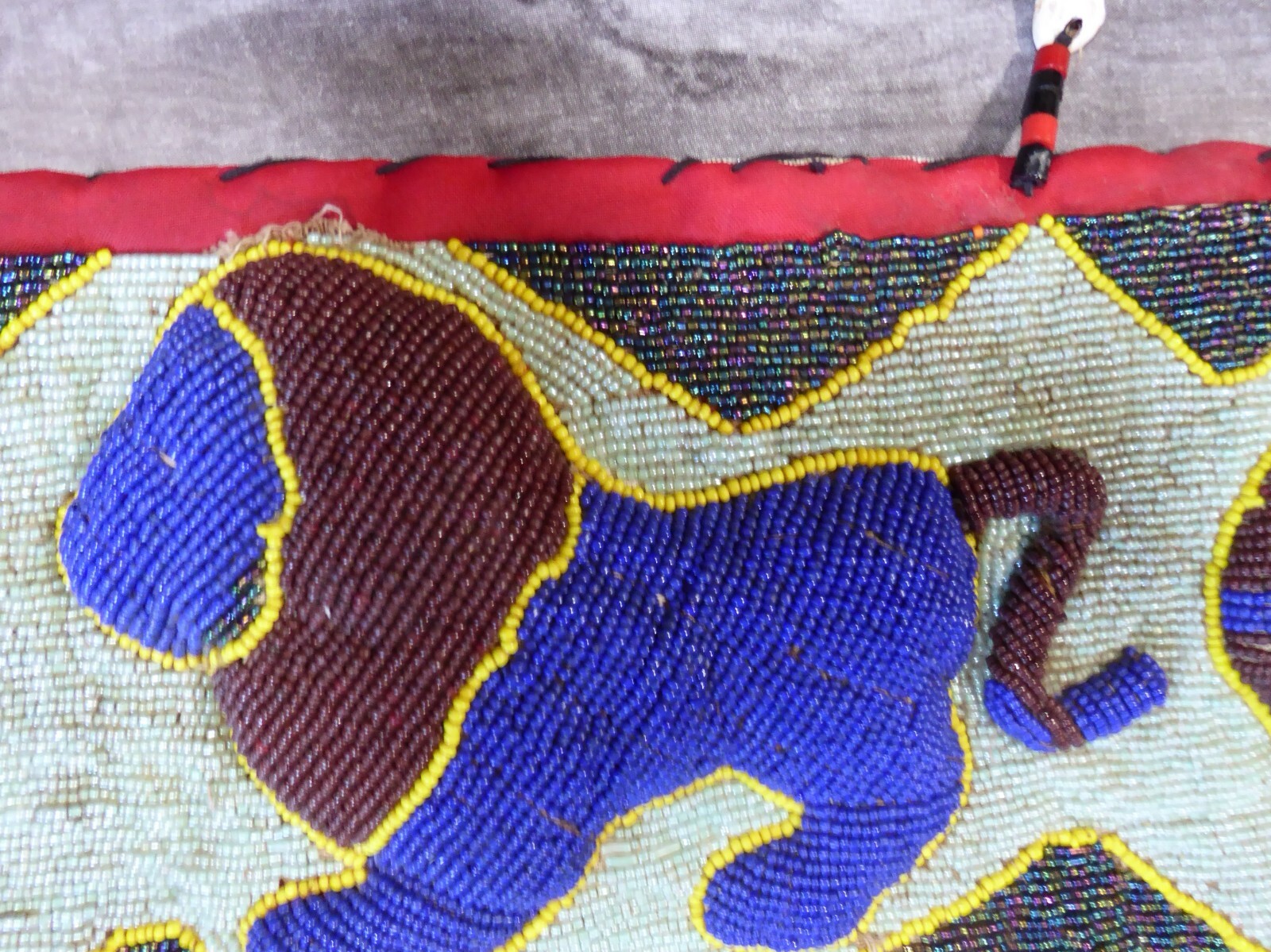 African Tribal Ceremonial Beaded Art Wall Hanging Cowrie Shell 3D Elephant Mask