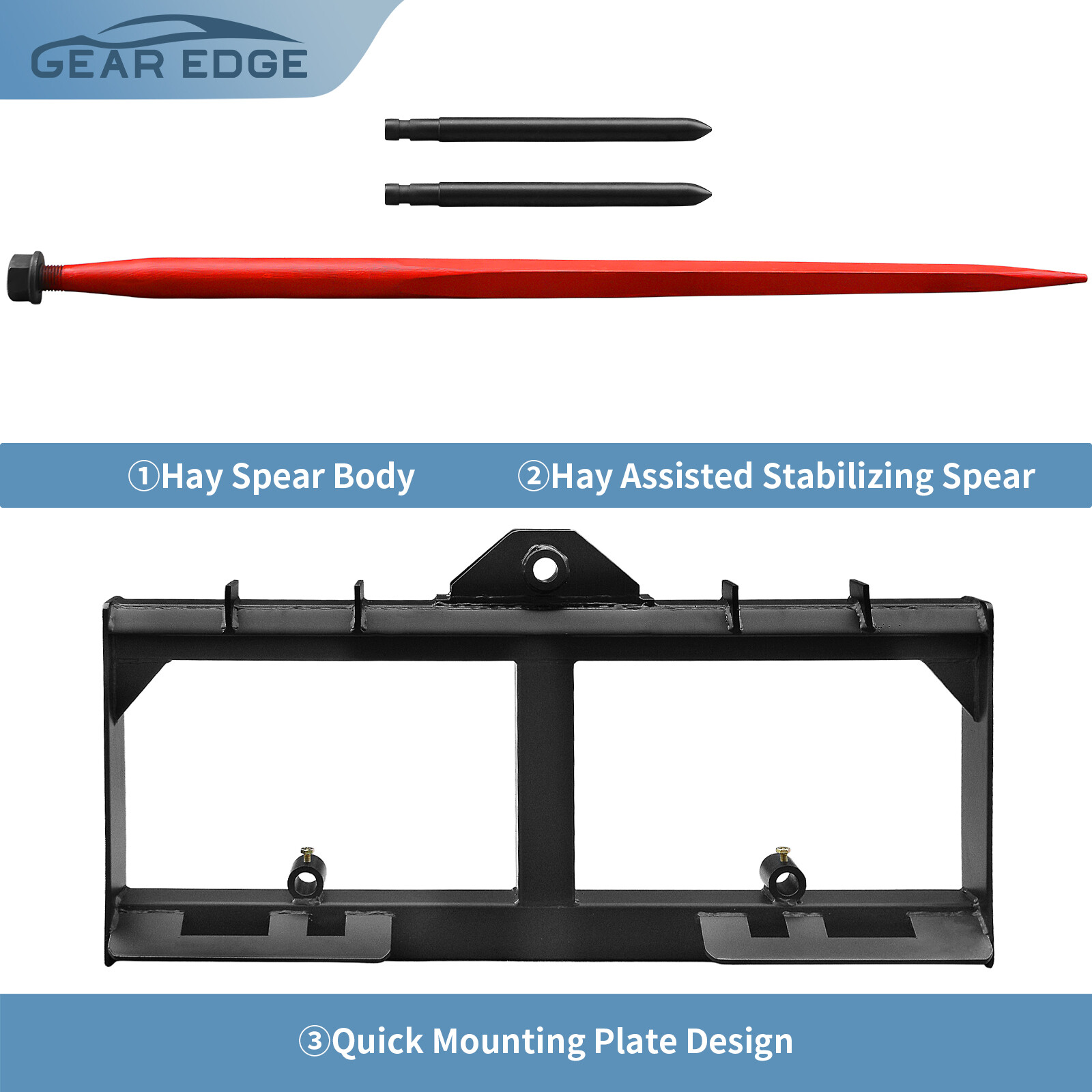 49in Quick Tach Hay Bale Spear for Skid Steer Tractor Loader