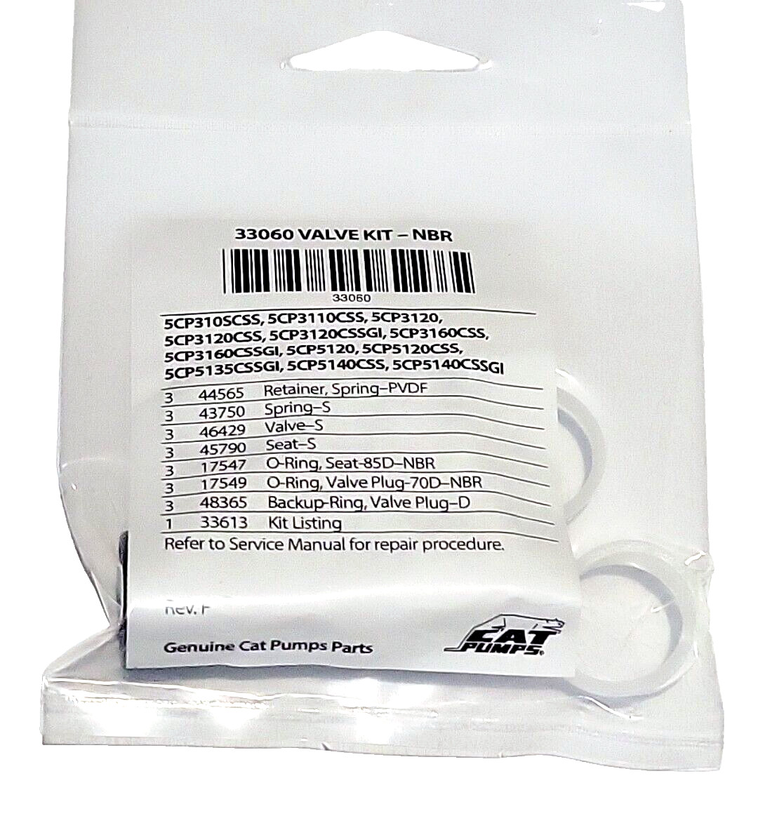 Cat Pumps 33060 VALVE KIT OEM for 5CP3120 - 5CP5120- 5CP5140   BE
