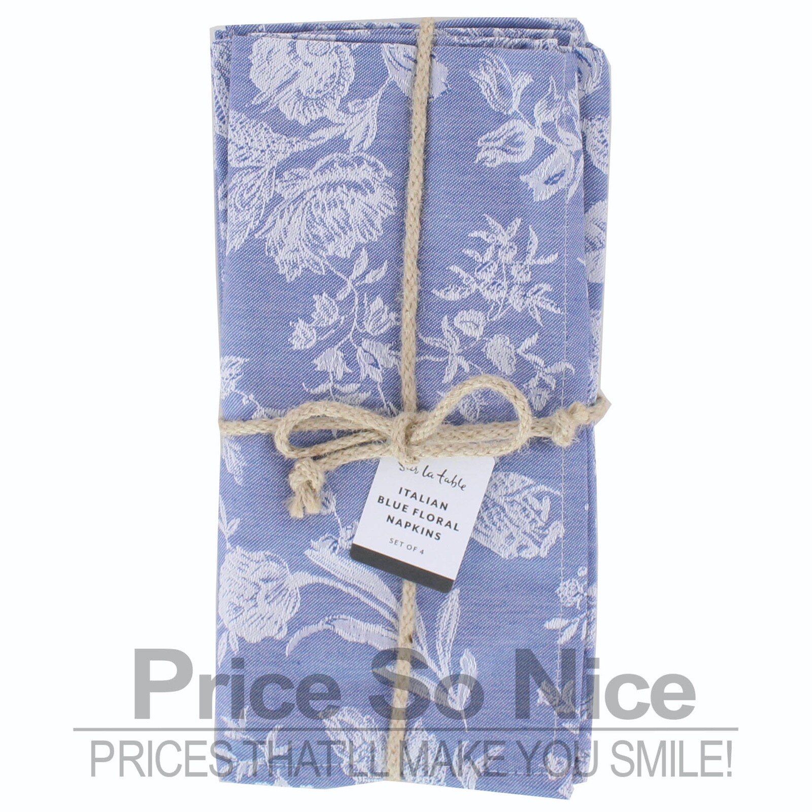 Sur La Table Italian Blue Floral Napkins - 20 x 20, Set of 4 MSRP $50