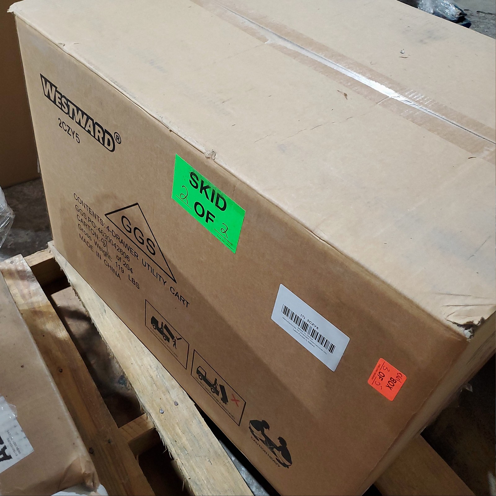 Rolling Tool Utility Cart Red 4 Drawer 30"Wx38"Hx20"D 250lb Cap Westward 2CZY5