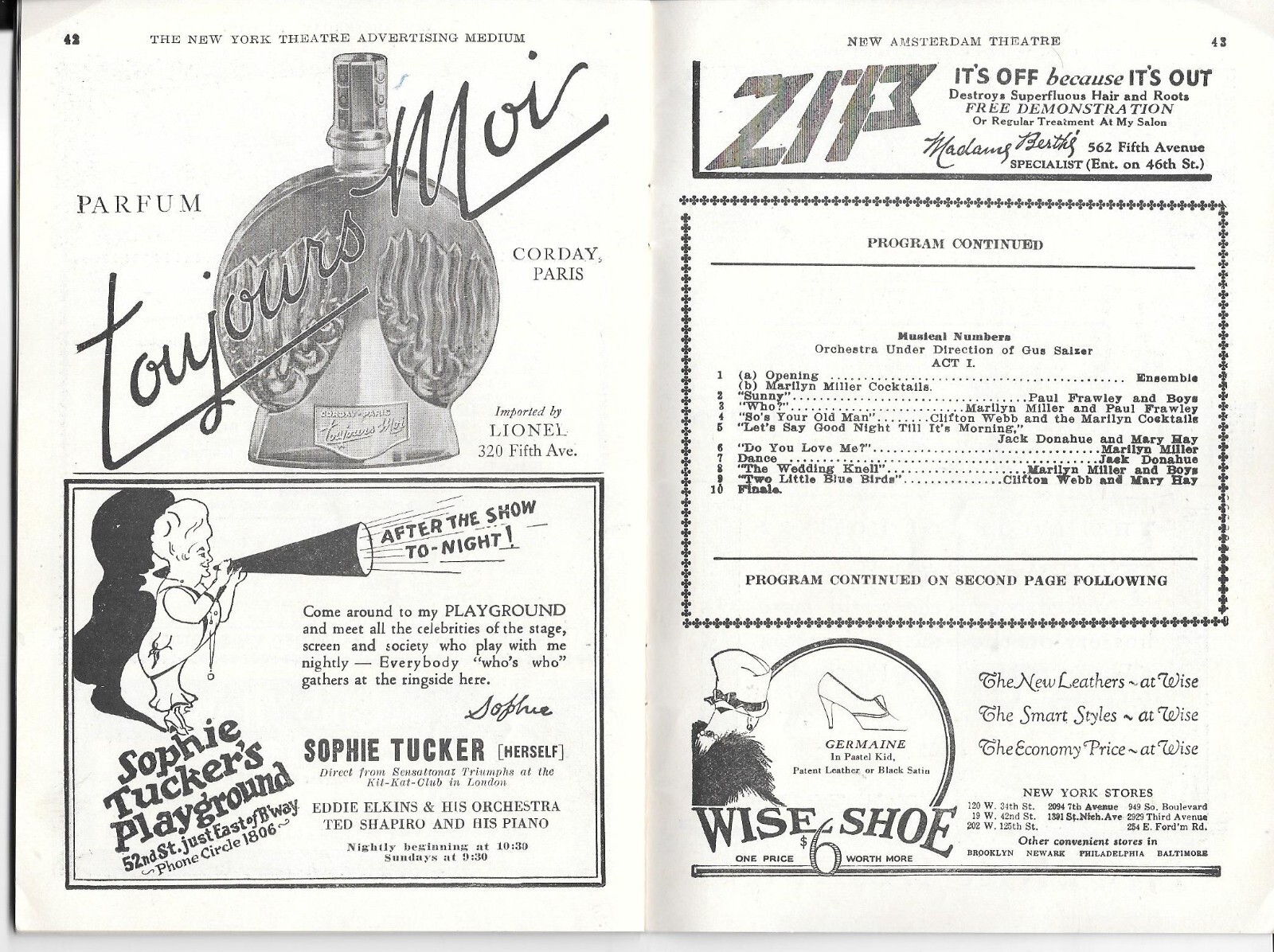 1926 New Amsterdam Theatre NY Playbill "Sunny" Marilyn Miller