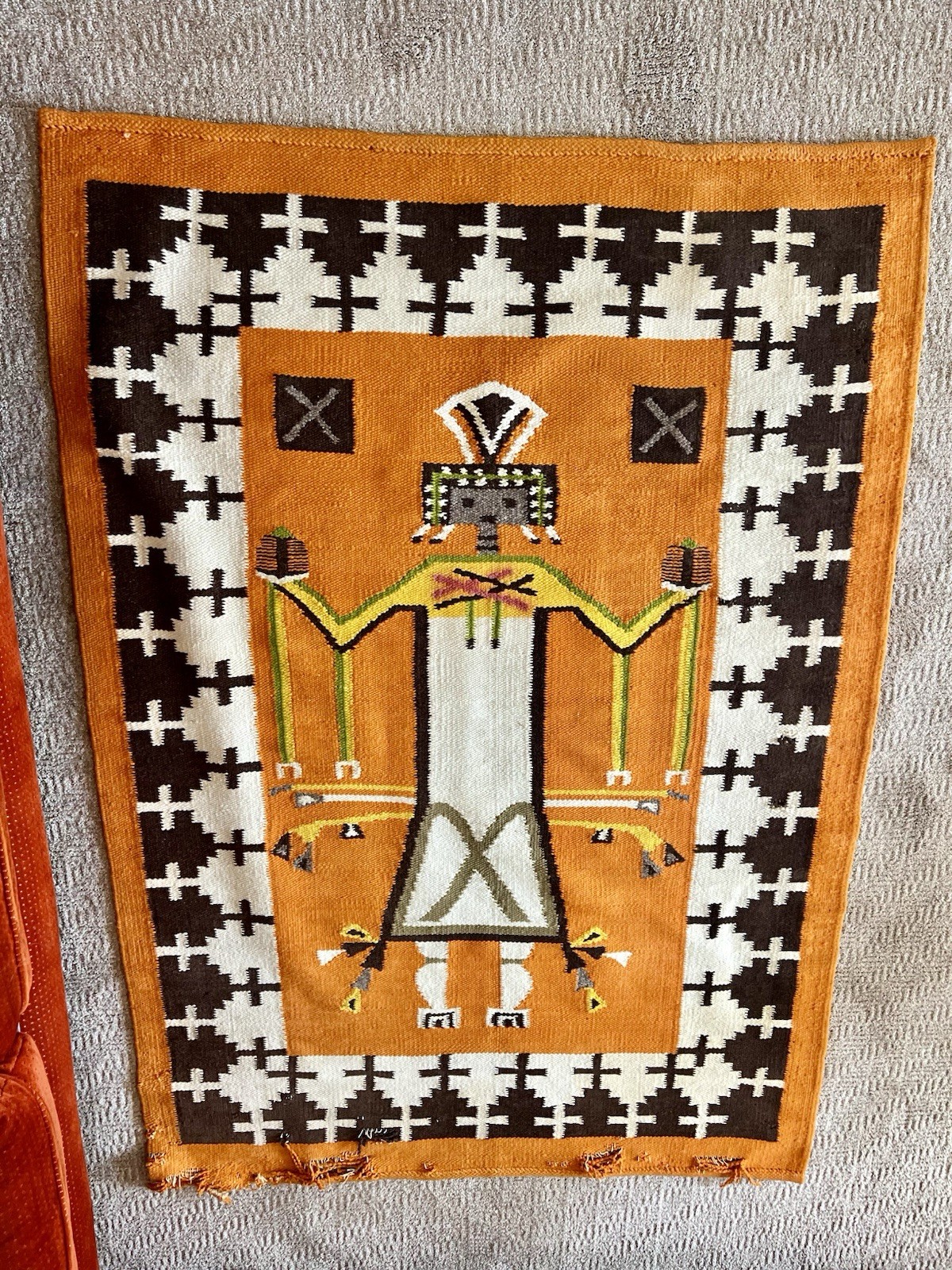 Beautiful Vintage Navajo Yie Rug Native American 47 x 33 Home Spun Wool As Is