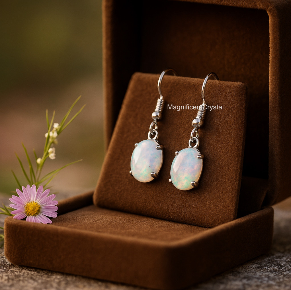 Opal Hook Earrings Minimalist Droplet Fire Crystal Jewelry Healing Stone Gifts