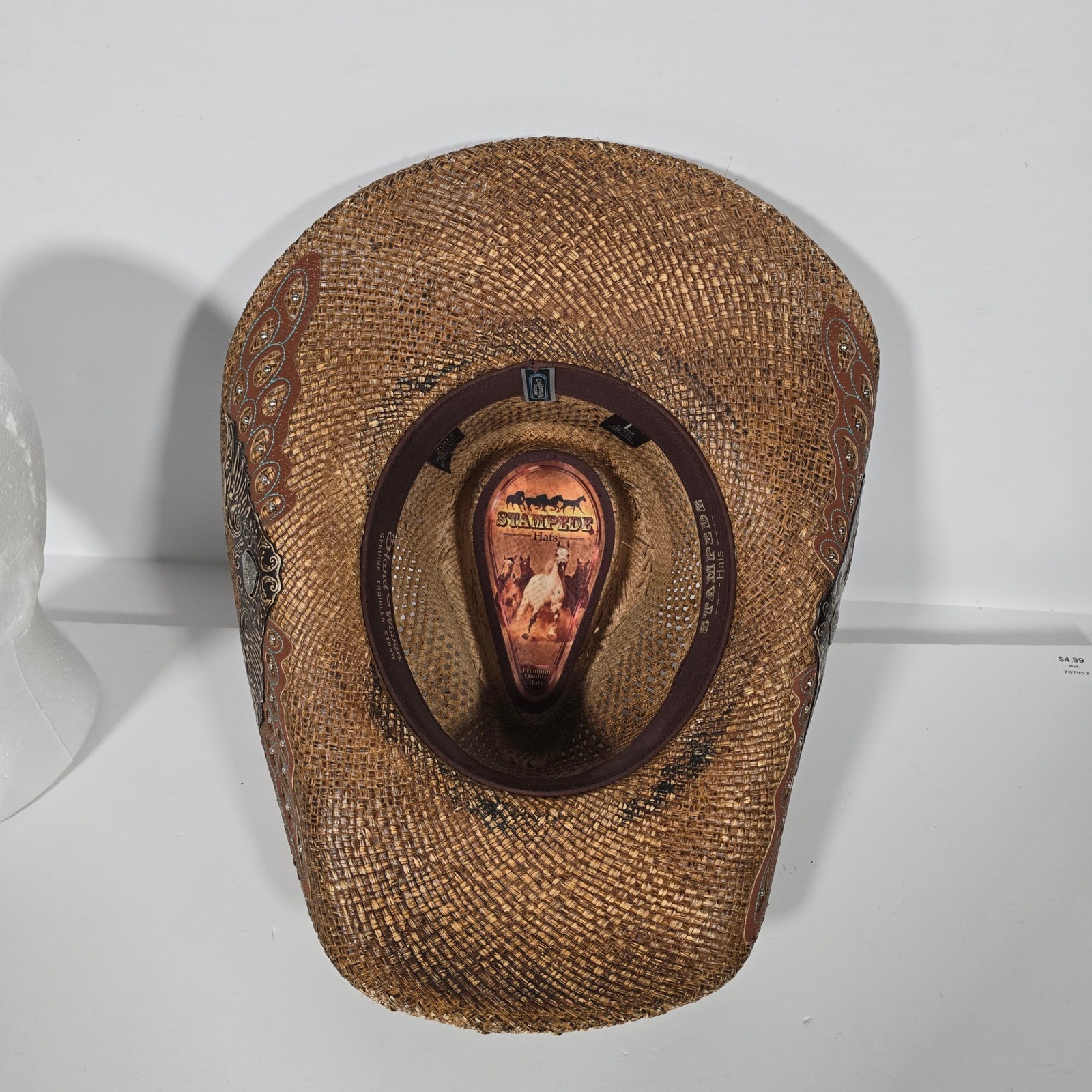 Stampede Hats Darling Cowboy Hat Tequilla Straw Size Large Brown Hearts Wings