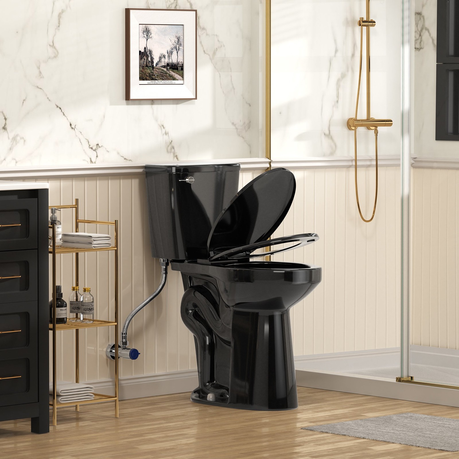 Elongated Two Piece Toilet with 21'' Height Seat Single Flush 1.28 GPF Black