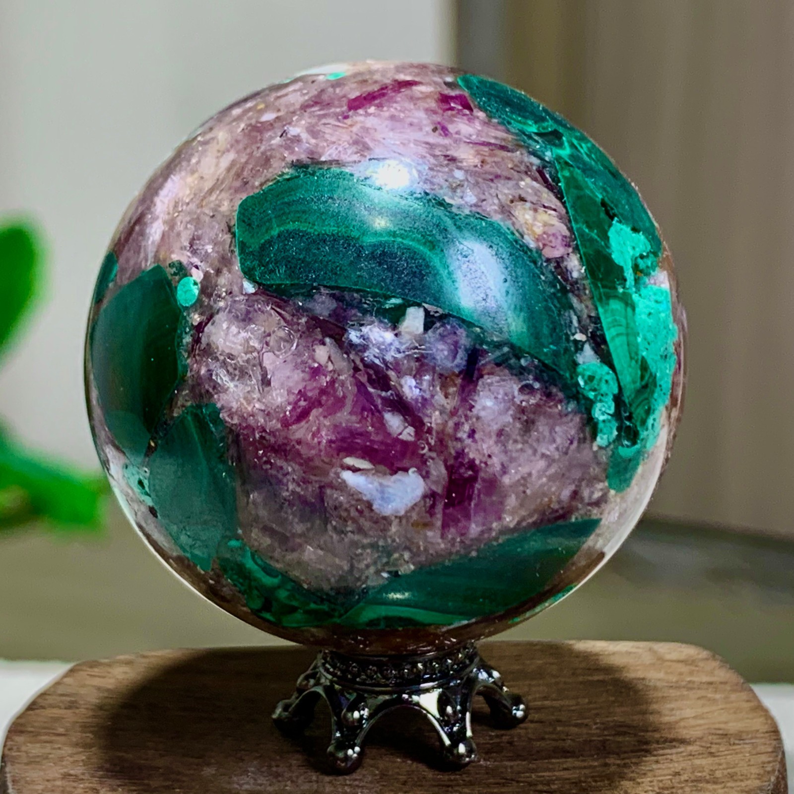 95G Newly discovered rare malachite purple mica symbiotic sphere restoration