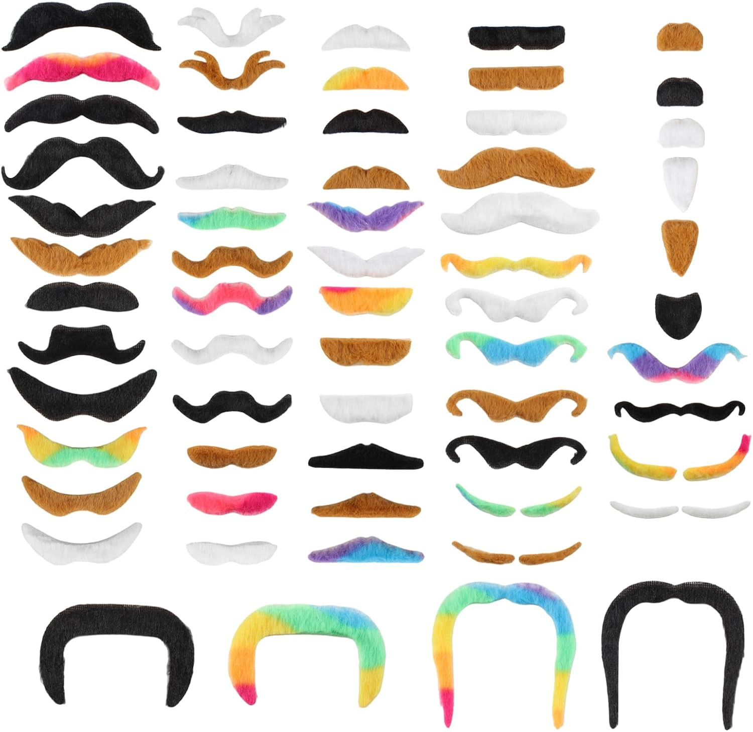 62PCS Self-Adhesive Fake Mustaches for Parties, Halloween & Role-Playing
