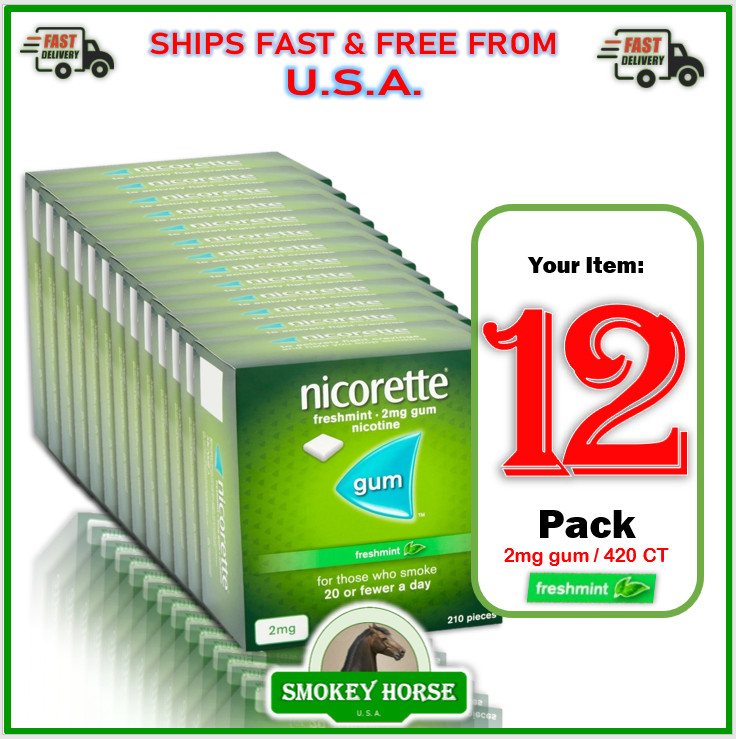 12X Nicorette FreshMint fresh Mint Gum 2 mg 210 Pieces "SHIP FAST FROM USA"