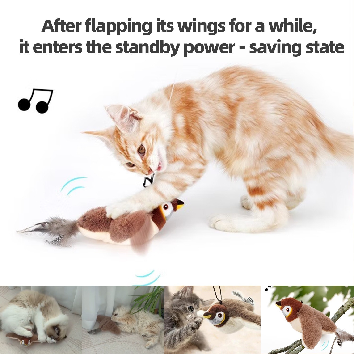 USB Interactive Flying Bird Cat Toys Electronic Pet Simulation Sparrow Toy US