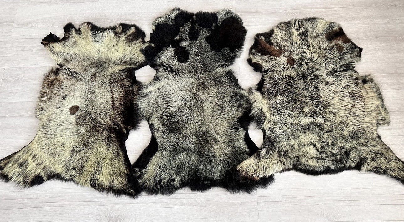 Set Of 3,%100 Toscana Sheepskin Rug,Sheepskin Pelt,color,black,bej