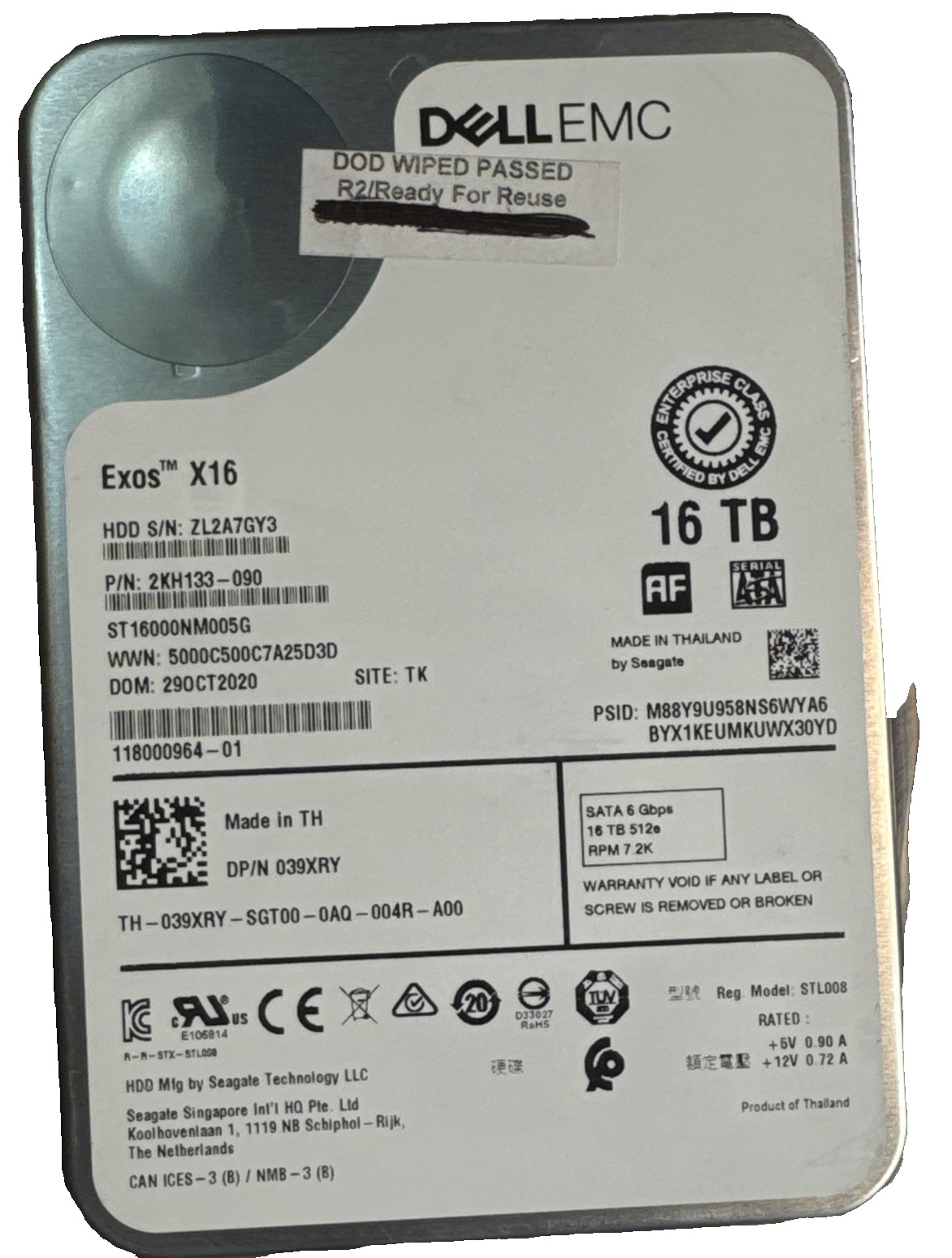 Seagate 16TB Exos X16 7.2K SATA 3.5" Hard Drive HDD ST16000NM005G - Tested!
