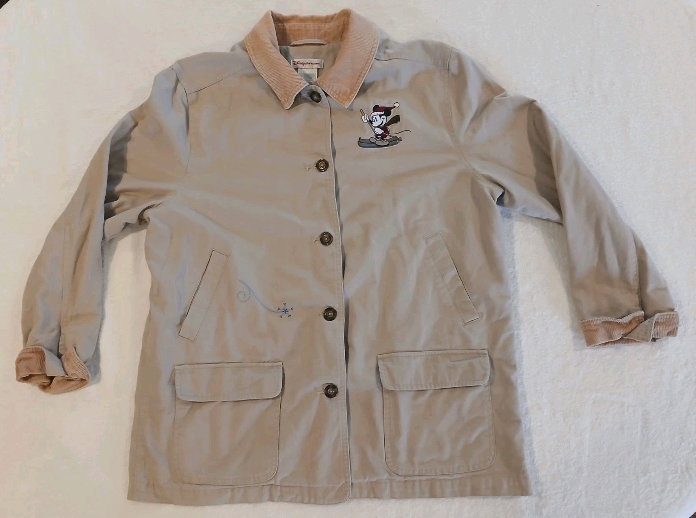 VTG Disney Store Barn Jacket Mickey and Friends Embroidered Beige Skiing Large