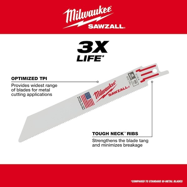 Milwaukee Tool 49-22-1216 Sawzall Metal Cutting Bi-Metal Reciprocating Blade
