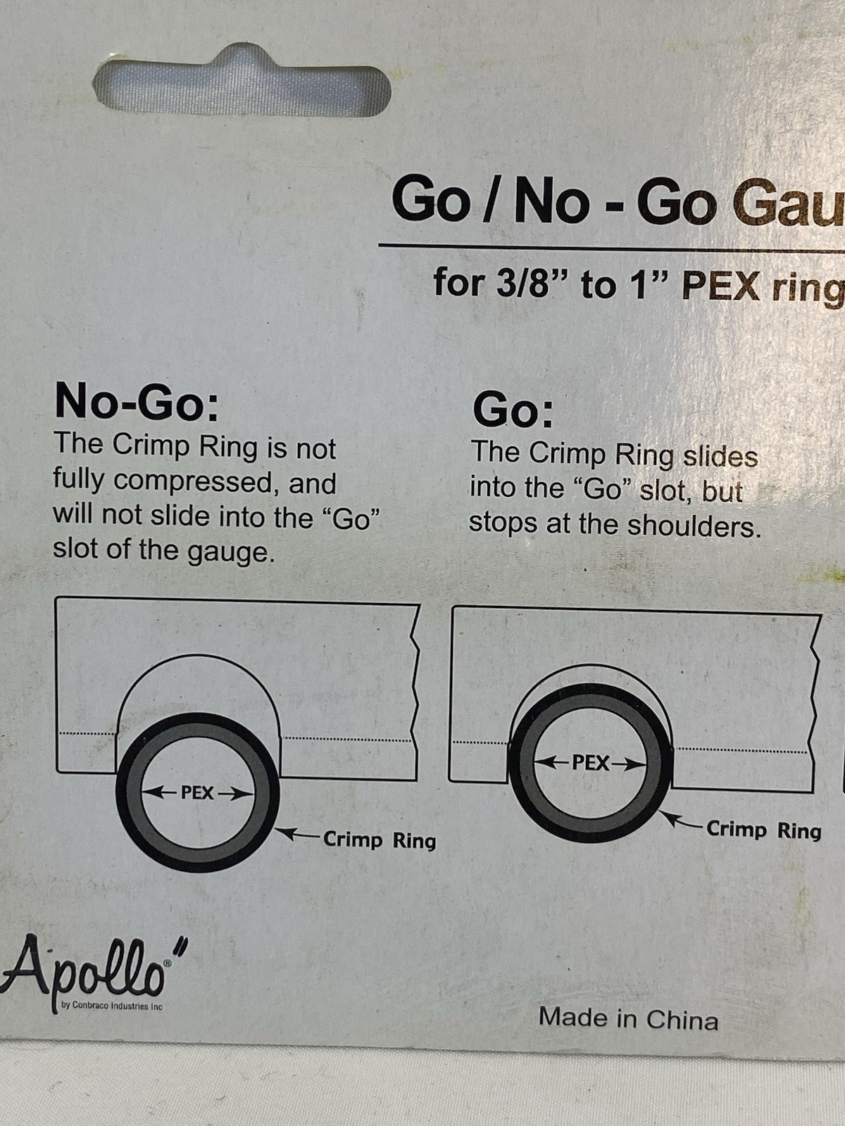 Apollo Go / No - Go Pex Water Line Sizing Plumbing Tool 3/8” - 1” 69PTKGONO