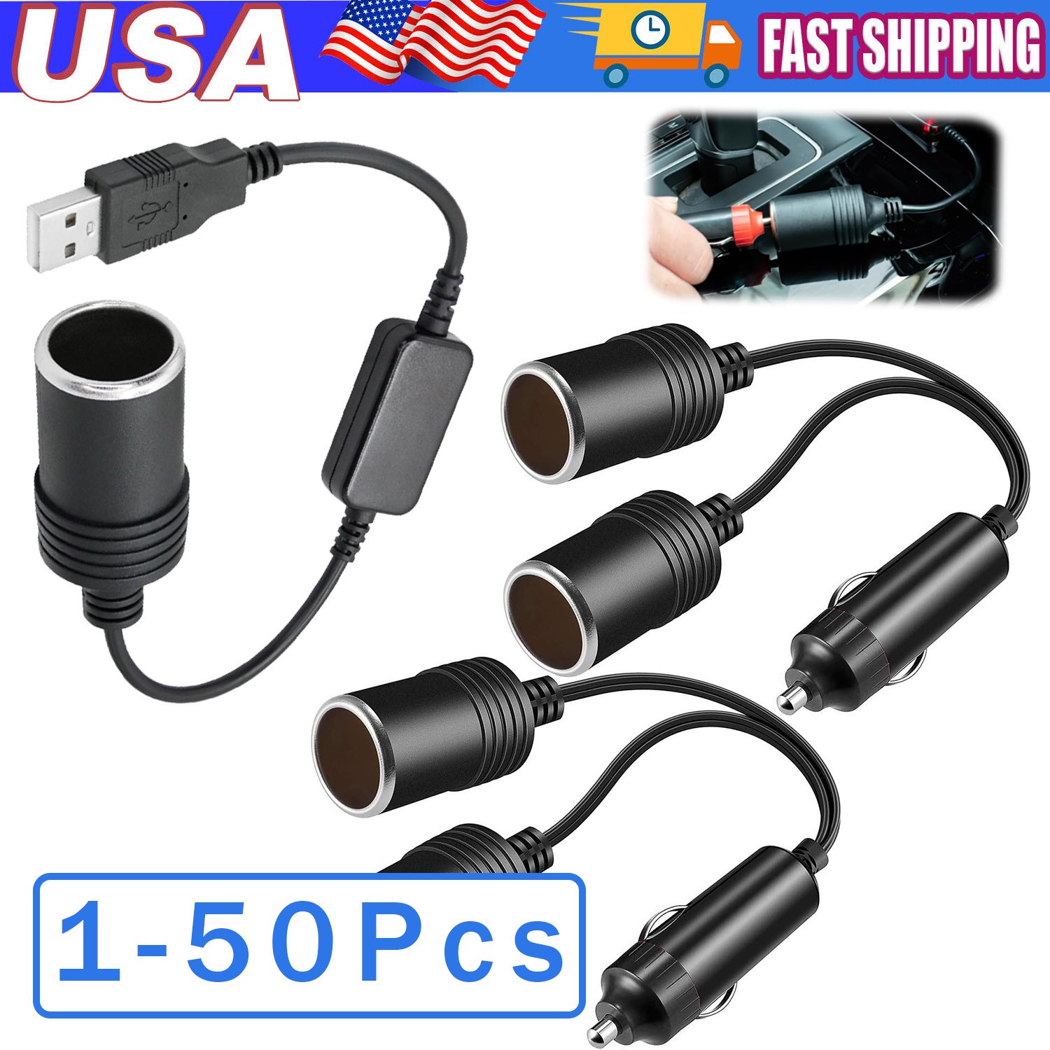 Dual Car Cigarette Lighter Splitter Charger Lot Socket Adapter 12v Auto Outlet