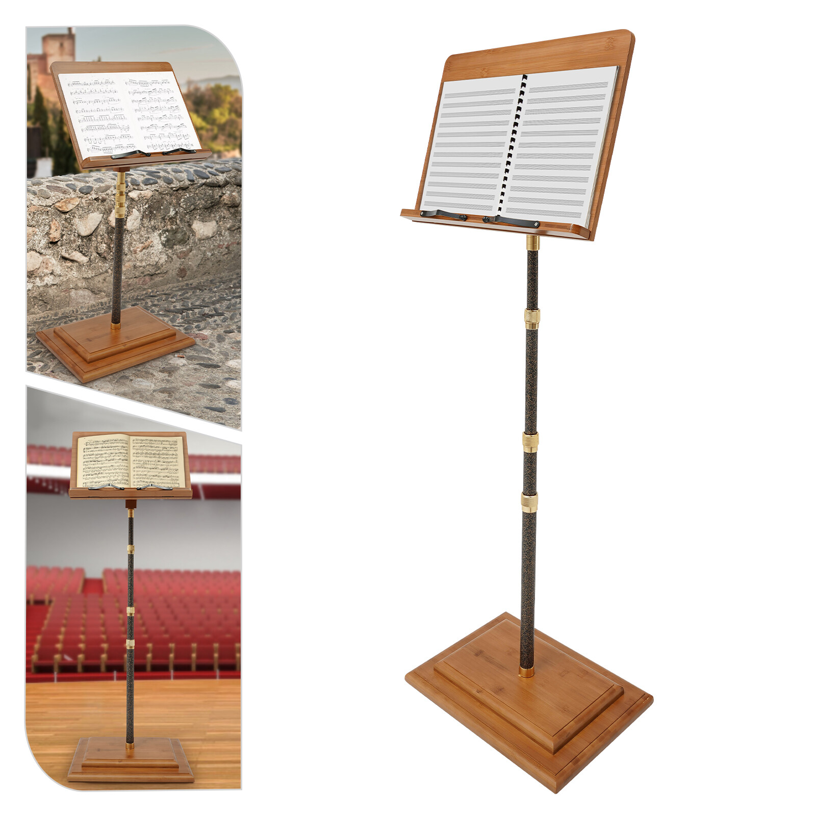Musician's Bamboo Music Stand for Sheet Music Portable & Height-Adjustable Shelf